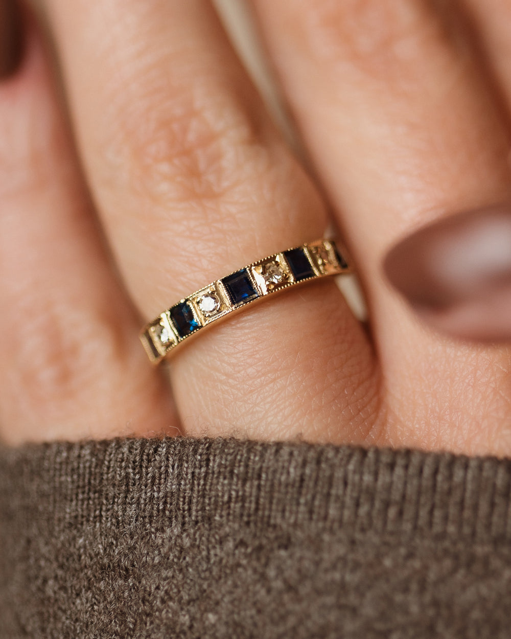 Cora 1976 Vintage 18ct Gold Sapphire & Diamond Half Eternity Ring