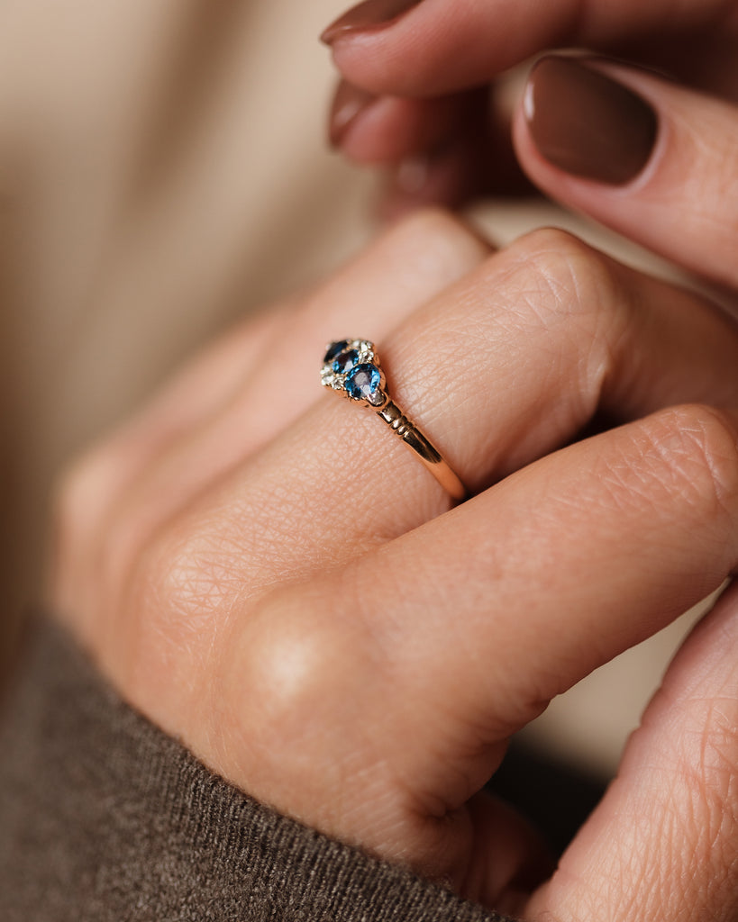 Winifred 1897 Antique 18ct Gold Sapphire & Diamond Cluster Ring
