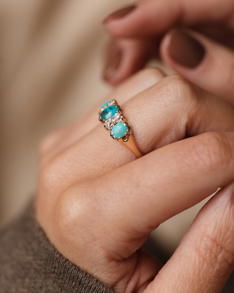 Freya Antique 18ct Gold Turquoise & Diamond Seven Stone Ring