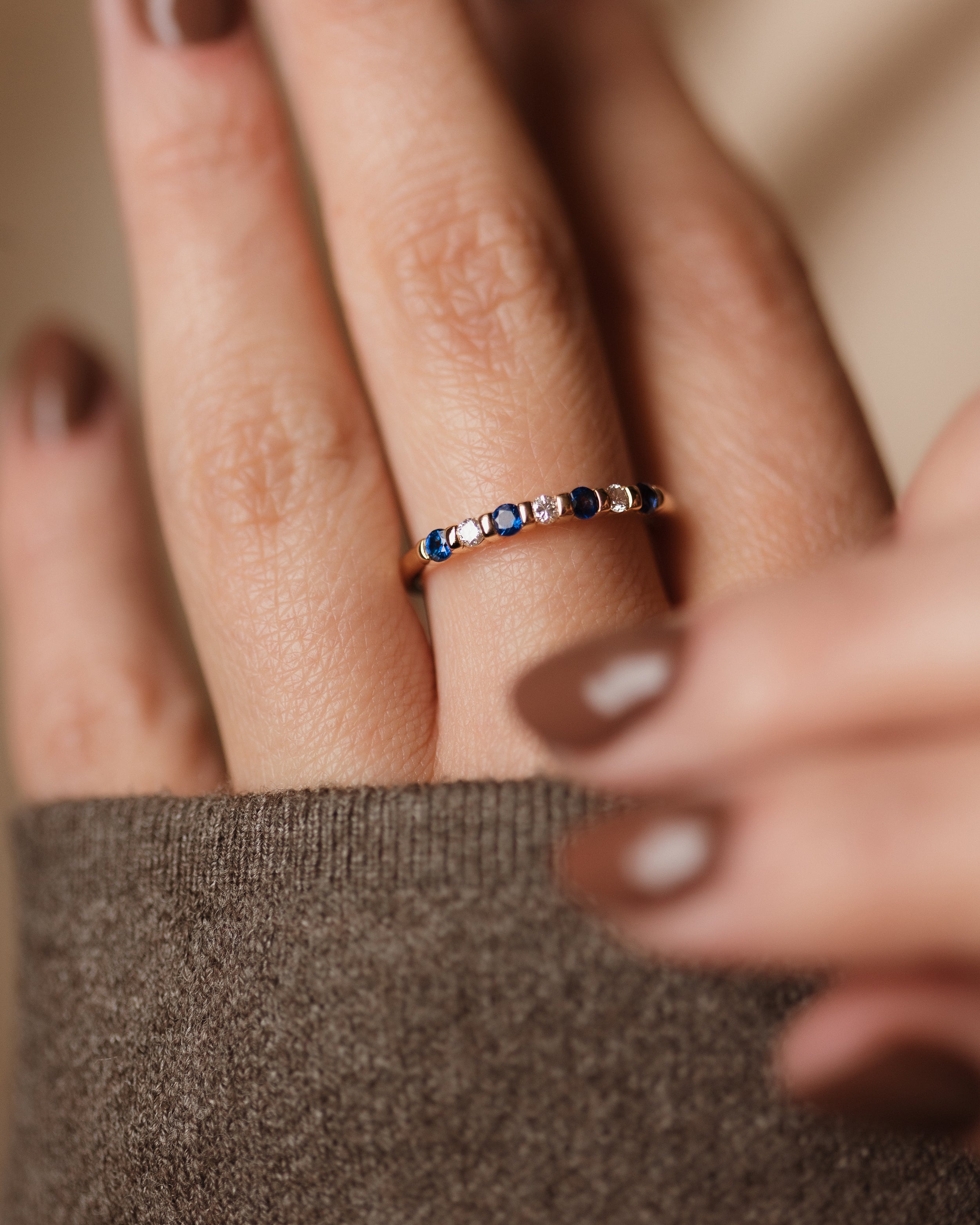 Image of Josephine Vintage 18ct Gold Sapphire & Diamond Half Eternity Ring