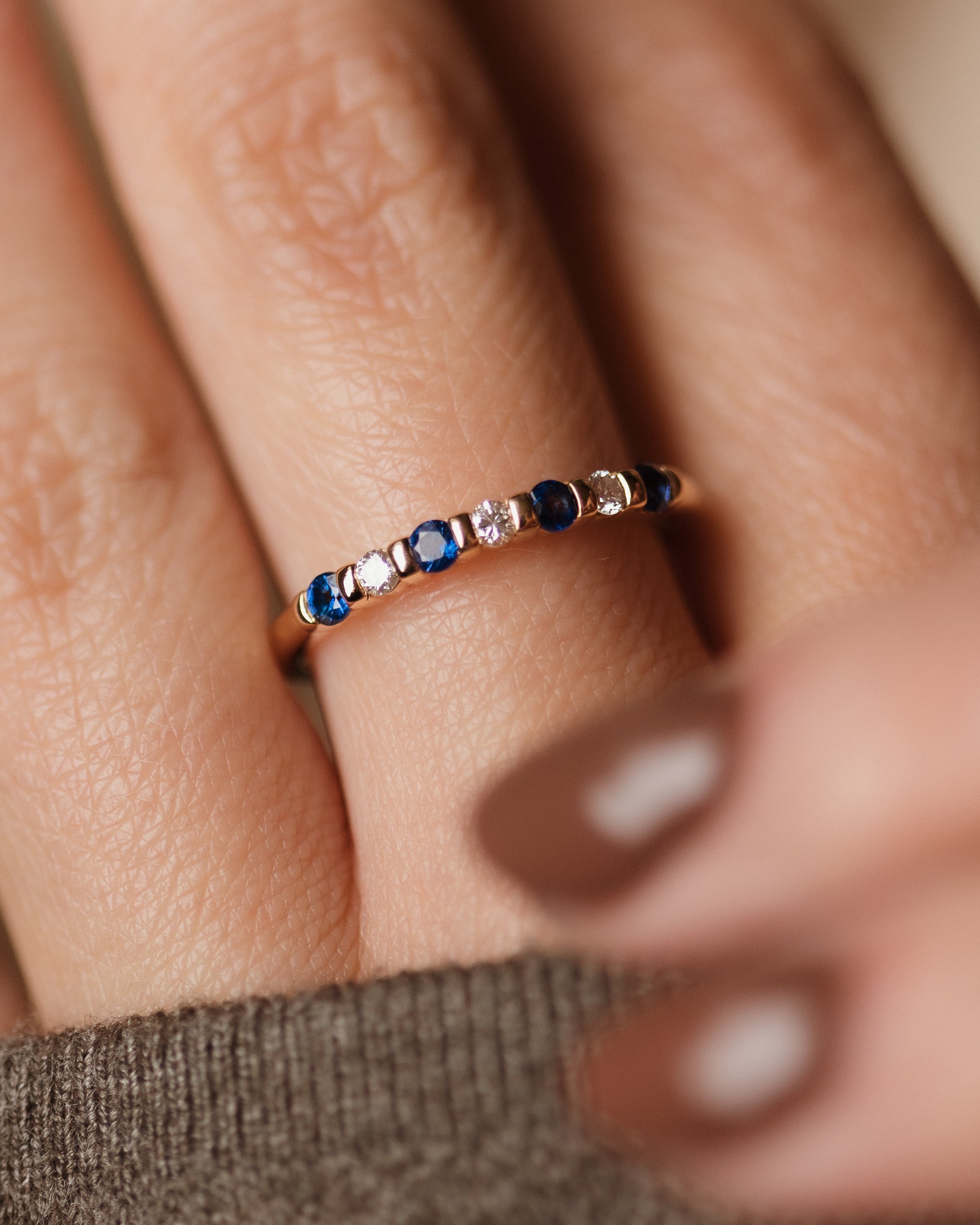 Josephine Vintage 18ct Gold Sapphire & Diamond Half Eternity Ring
