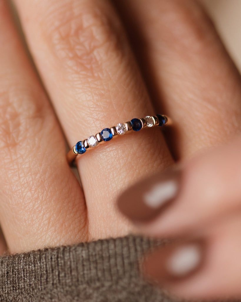 Josephine Vintage 18ct Gold Sapphire & Diamond Half Eternity Ring