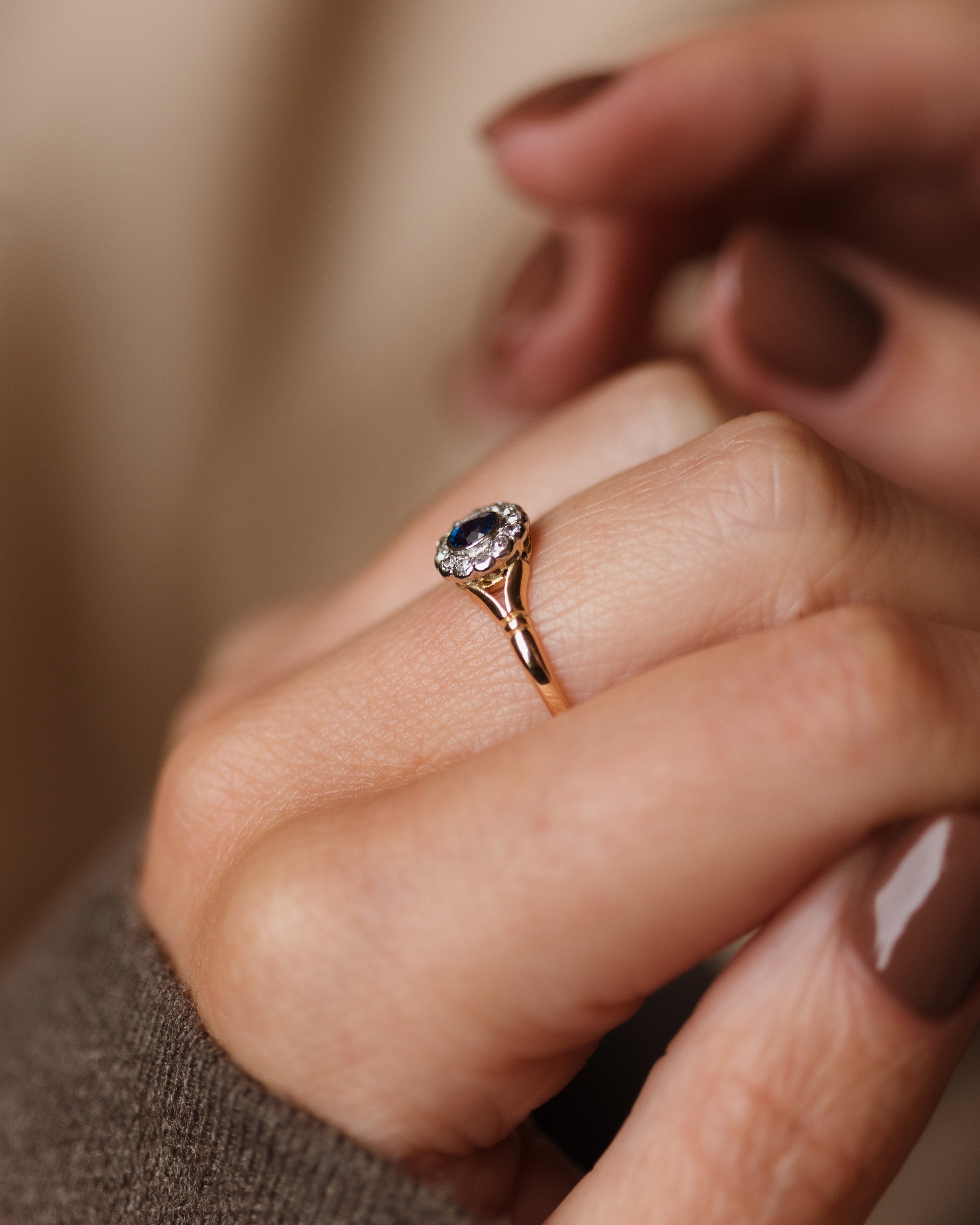 Claudette Antique 18ct Gold Sapphire & Diamond Cluster Ring