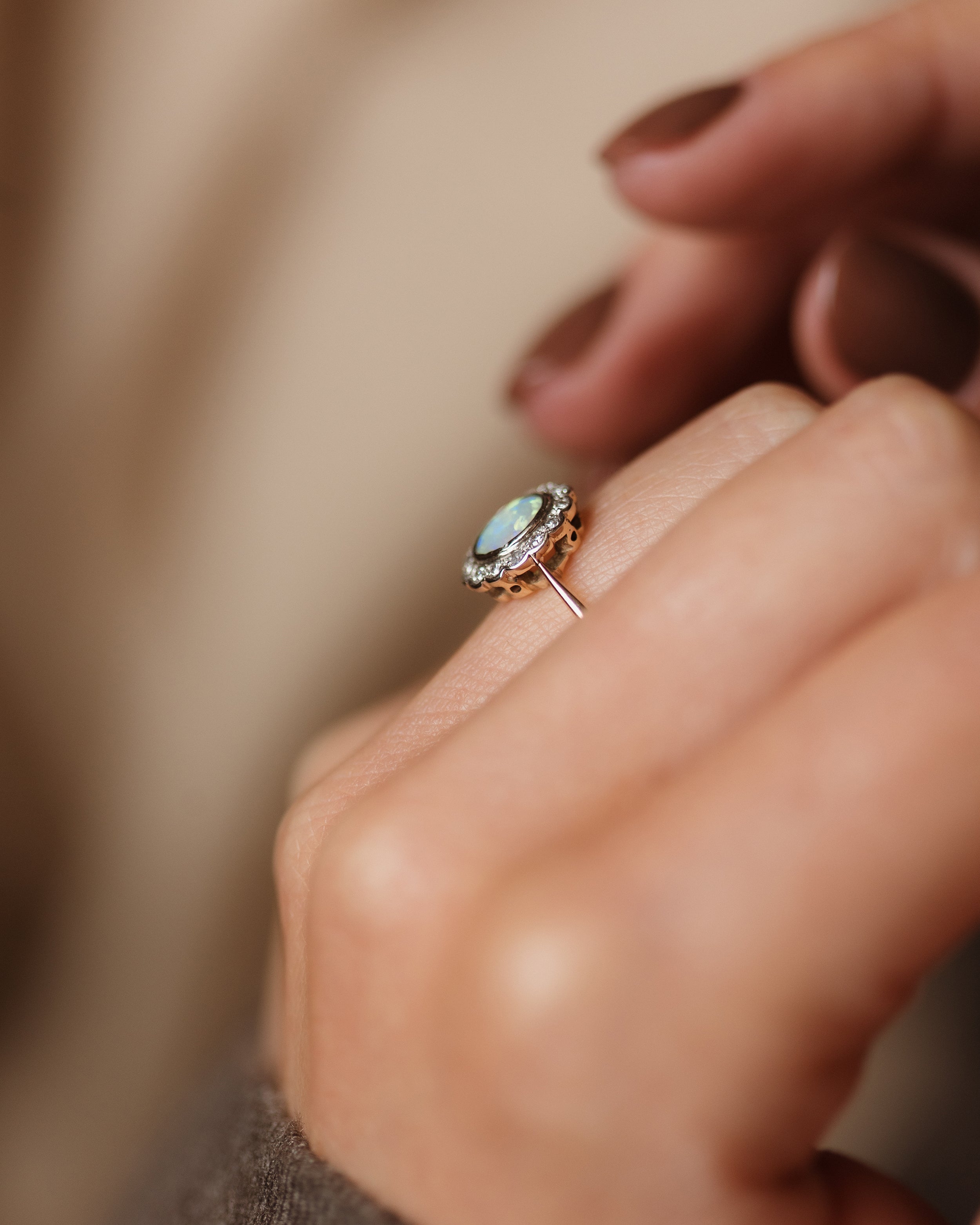 Sybil Antique 15ct Gold Opal & Diamond Cluster Ring