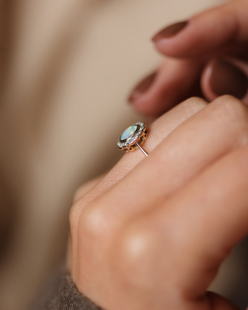 Sybil Antique 15ct Gold Opal & Diamond Cluster Ring