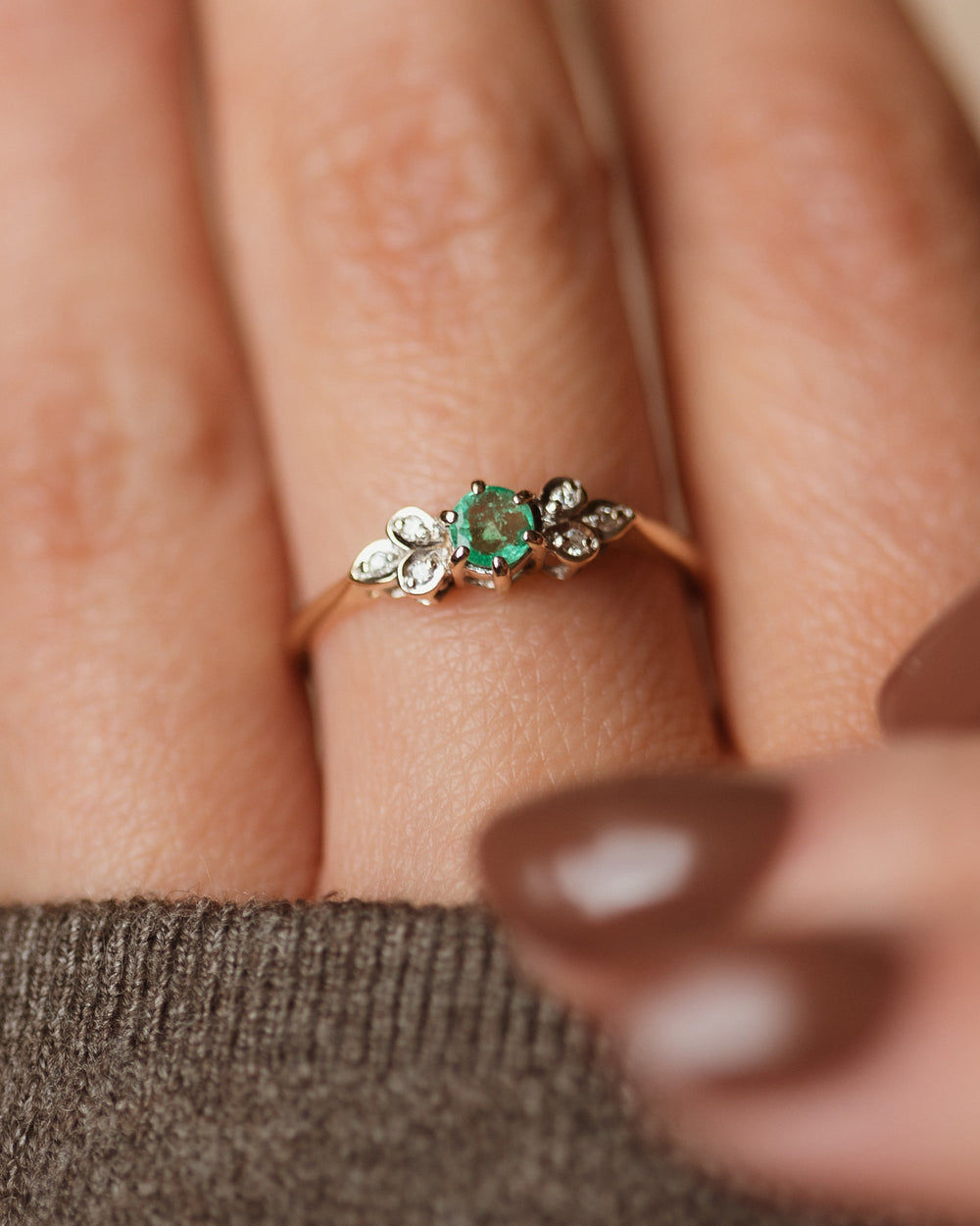 Lila 1986 Vintage 9ct Gold Emerald & Diamond Cluster Ring