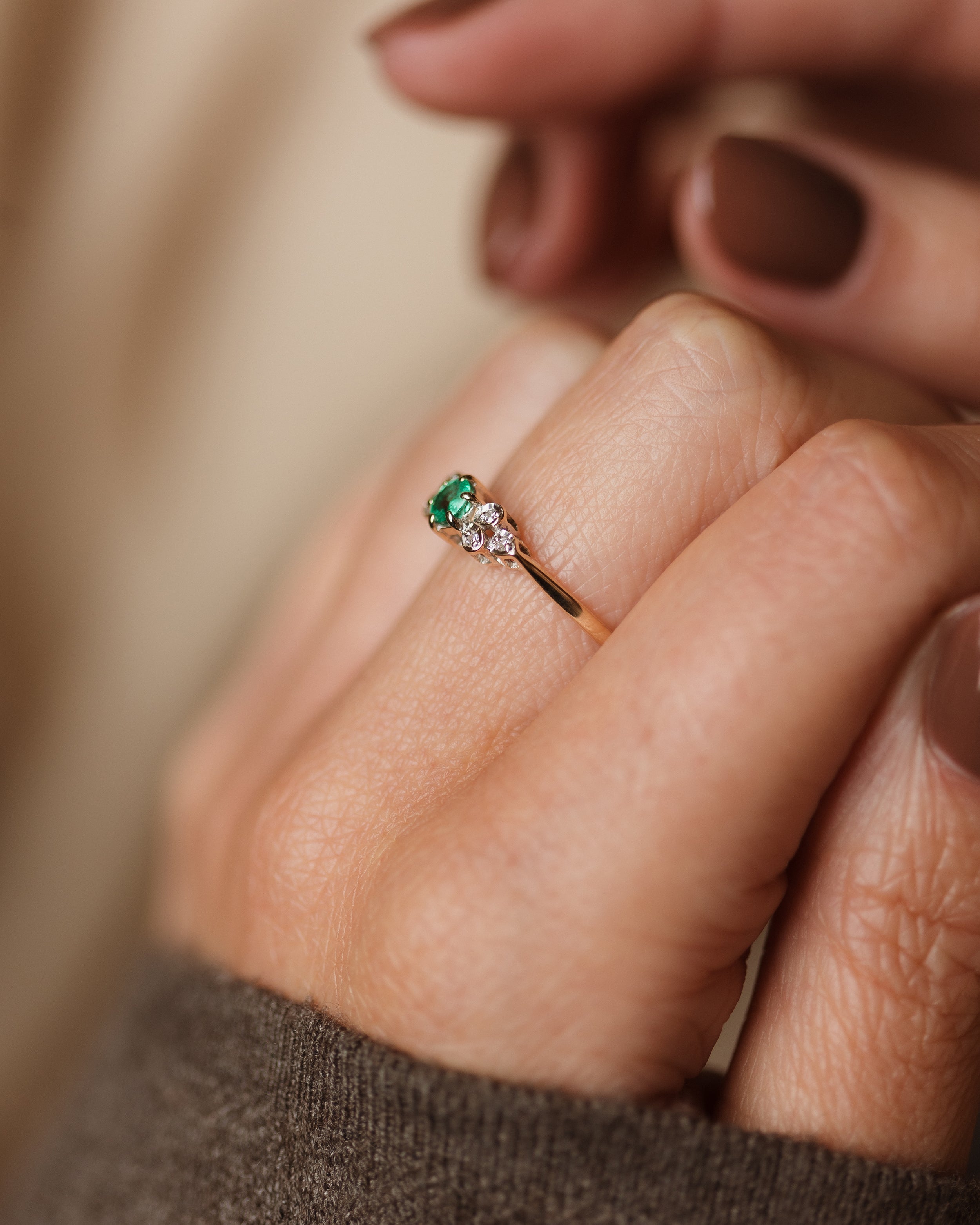 Lila 1986 Vintage 9ct Gold Emerald & Diamond Cluster Ring