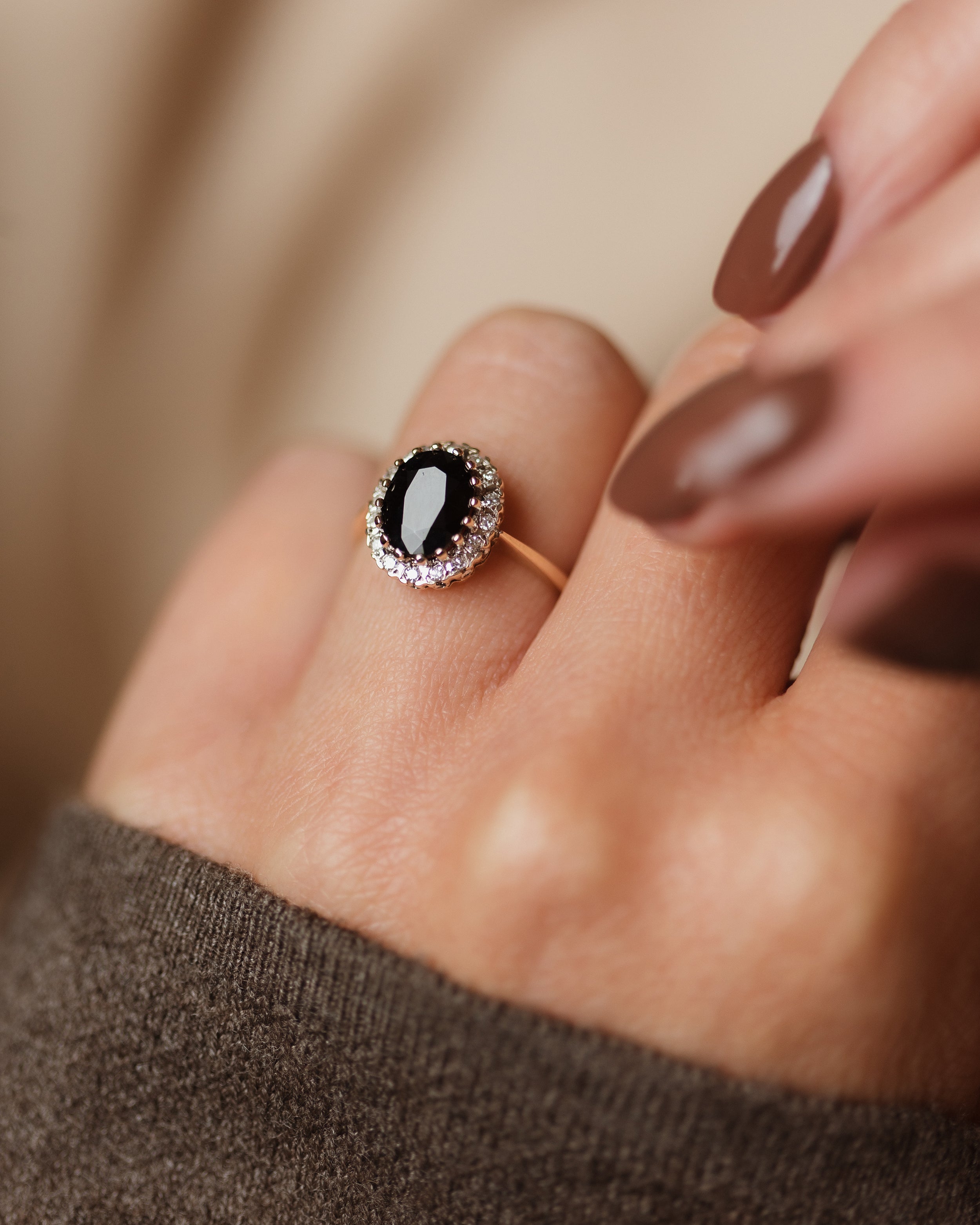 Image of Cicily 1987 Vintage 9ct Gold Sapphire & Diamond Cluster Ring