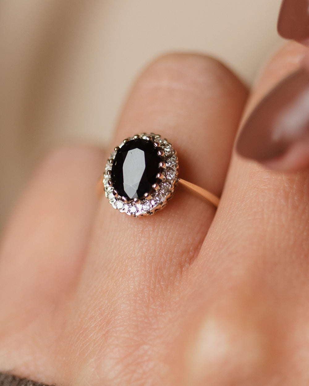 Cicily 1987 Vintage 9ct Gold Sapphire & Diamond Cluster Ring