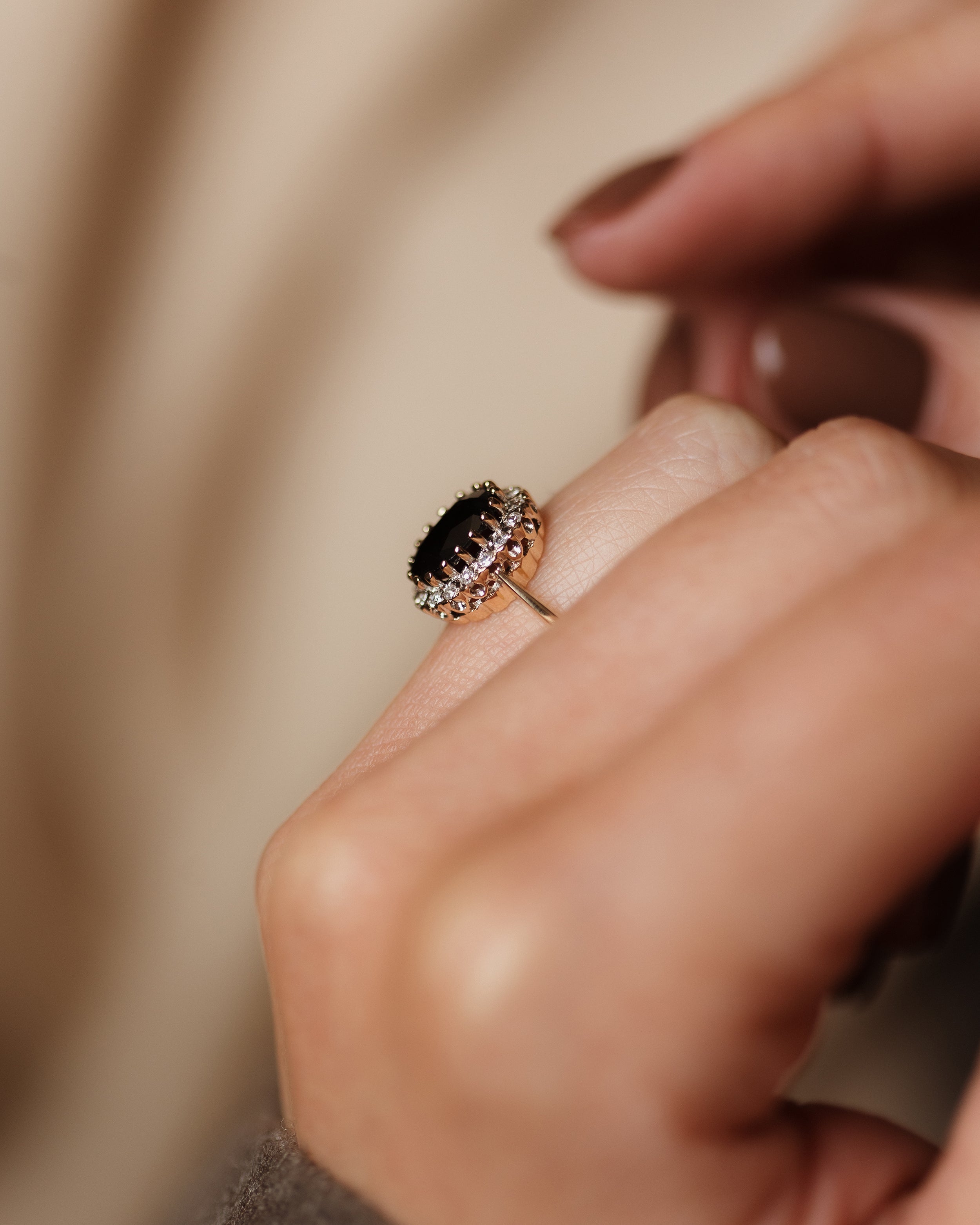 Cicily 1987 Vintage 9ct Gold Sapphire & Diamond Cluster Ring