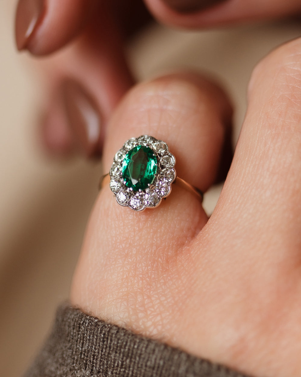 Sadie Vintage 9ct Gold Paste Flowerhead Cluster Ring