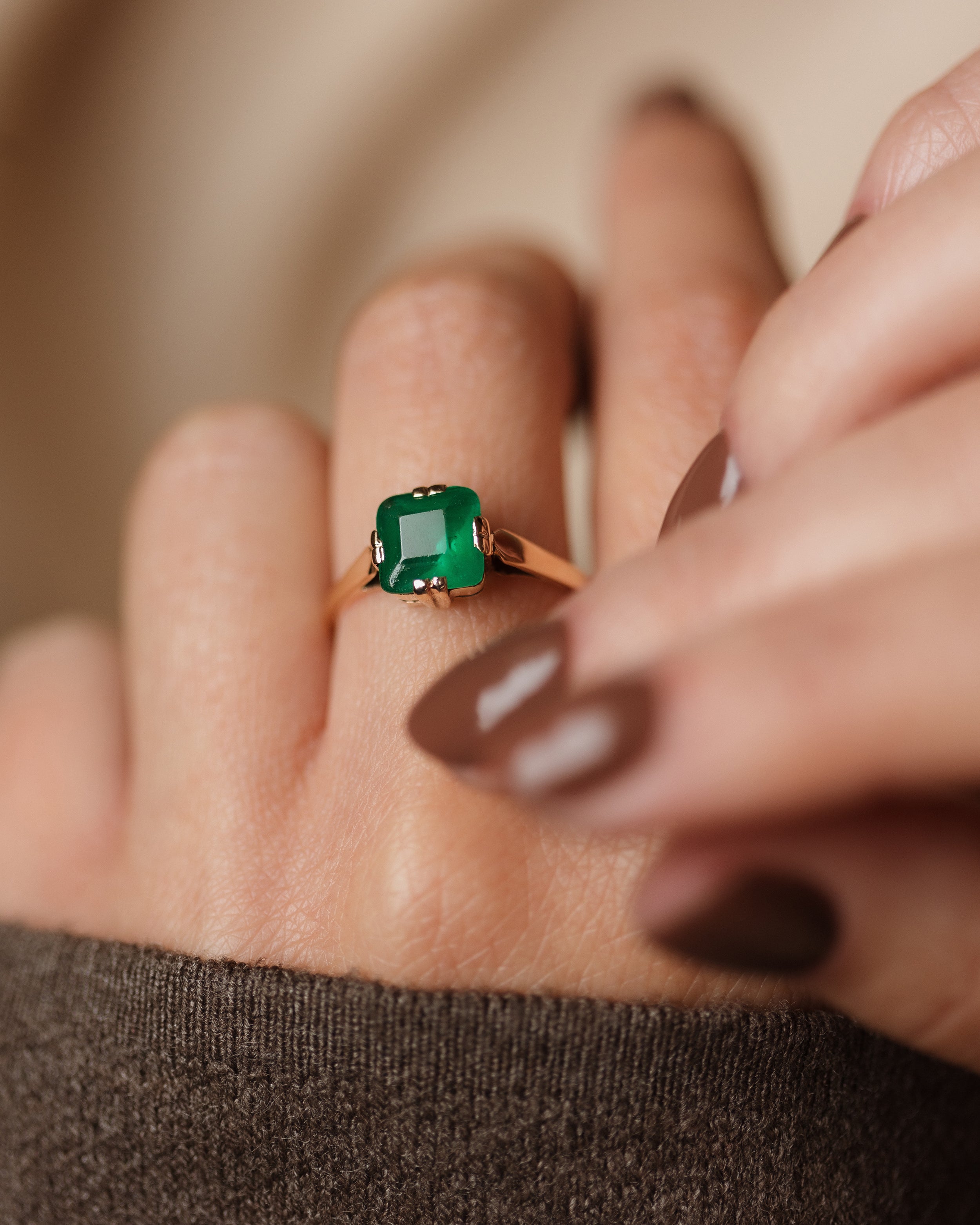 Rafaela Antique 9ct Gold Chrysoprase Single Stone Ring