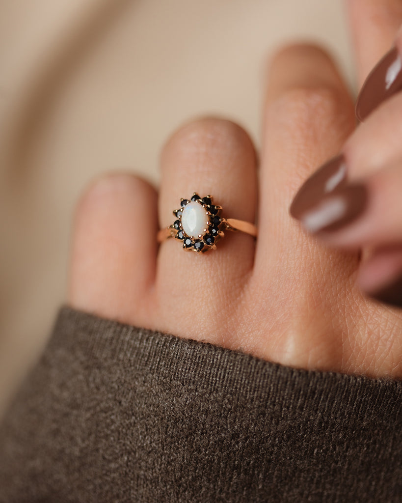 Valeria 1980 Vintage 9ct Gold Opal & Sapphire Cluster Ring