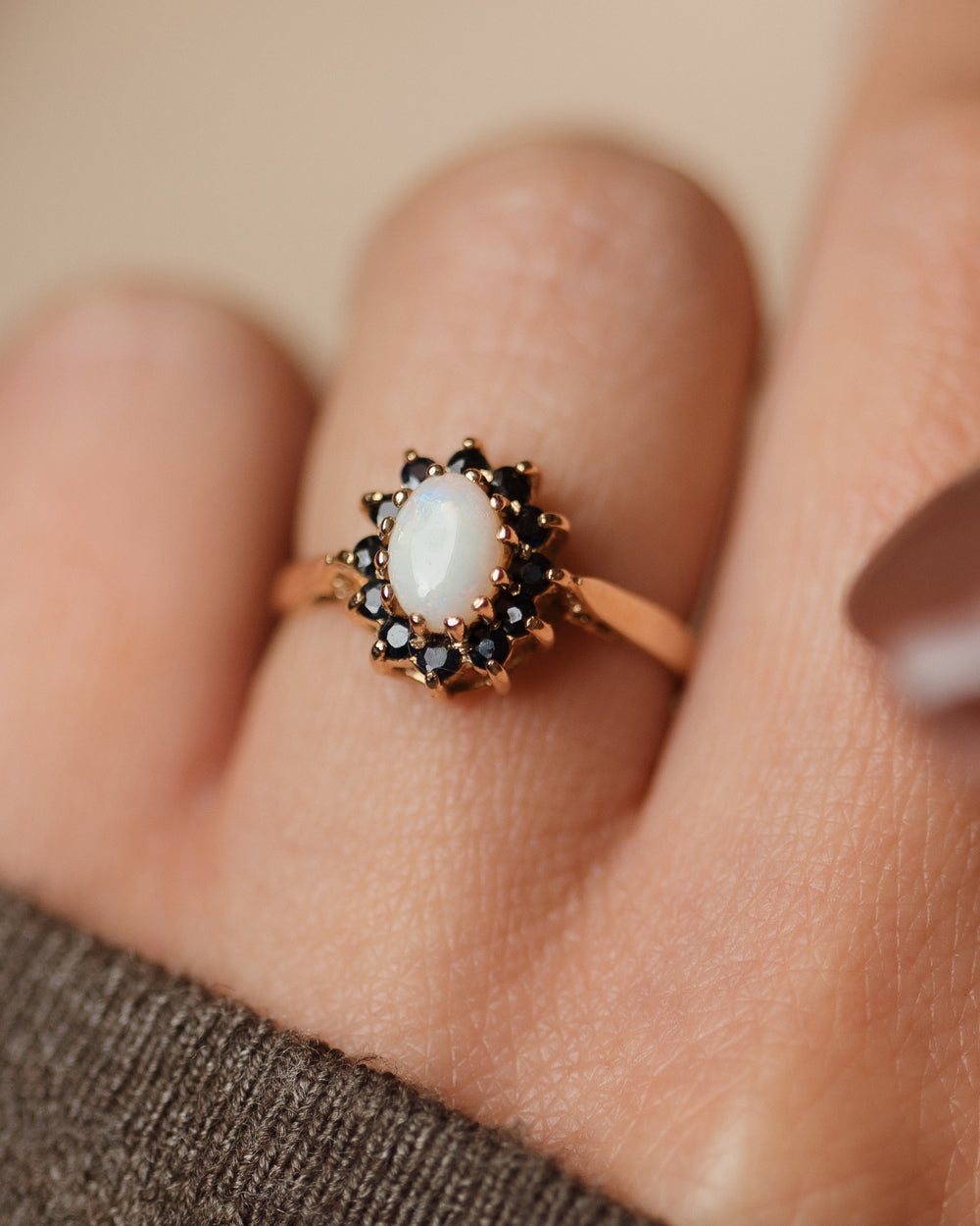 Valeria 1980 Vintage 9ct Gold Opal & Sapphire Cluster Ring