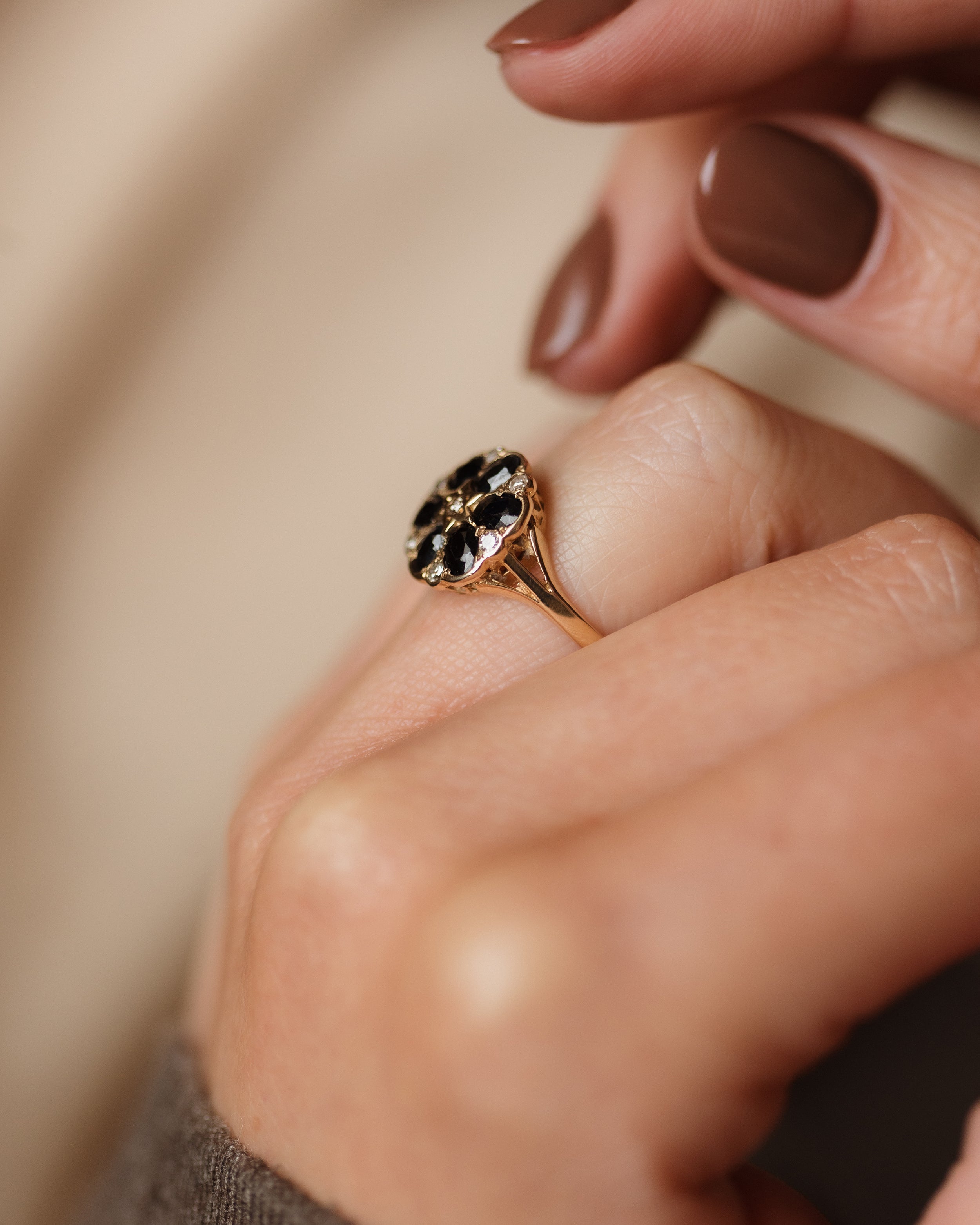 Marlene 1986 Vintage 9ct Gold Sapphire & Diamond Cluster Ring