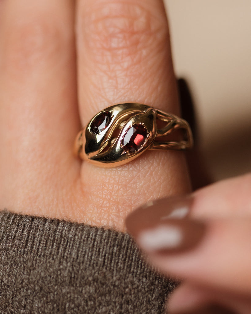 Myrtle 1864 Antique Victorian 9ct Gold Garnet Snake Ring