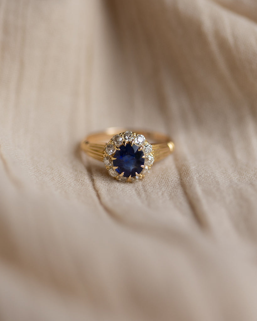 Simone Antique 18ct Gold Sapphire & Diamond Cluster Ring