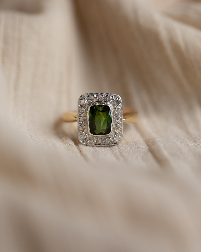 Marguerite Antique 18ct Gold Tourmaline & Diamond Cluster Ring