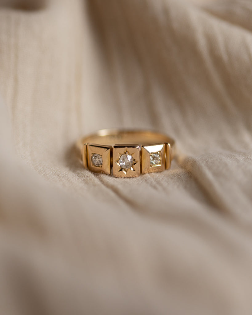 Audrey Antique 18ct Gold Star Set Diamond Trilogy Ring