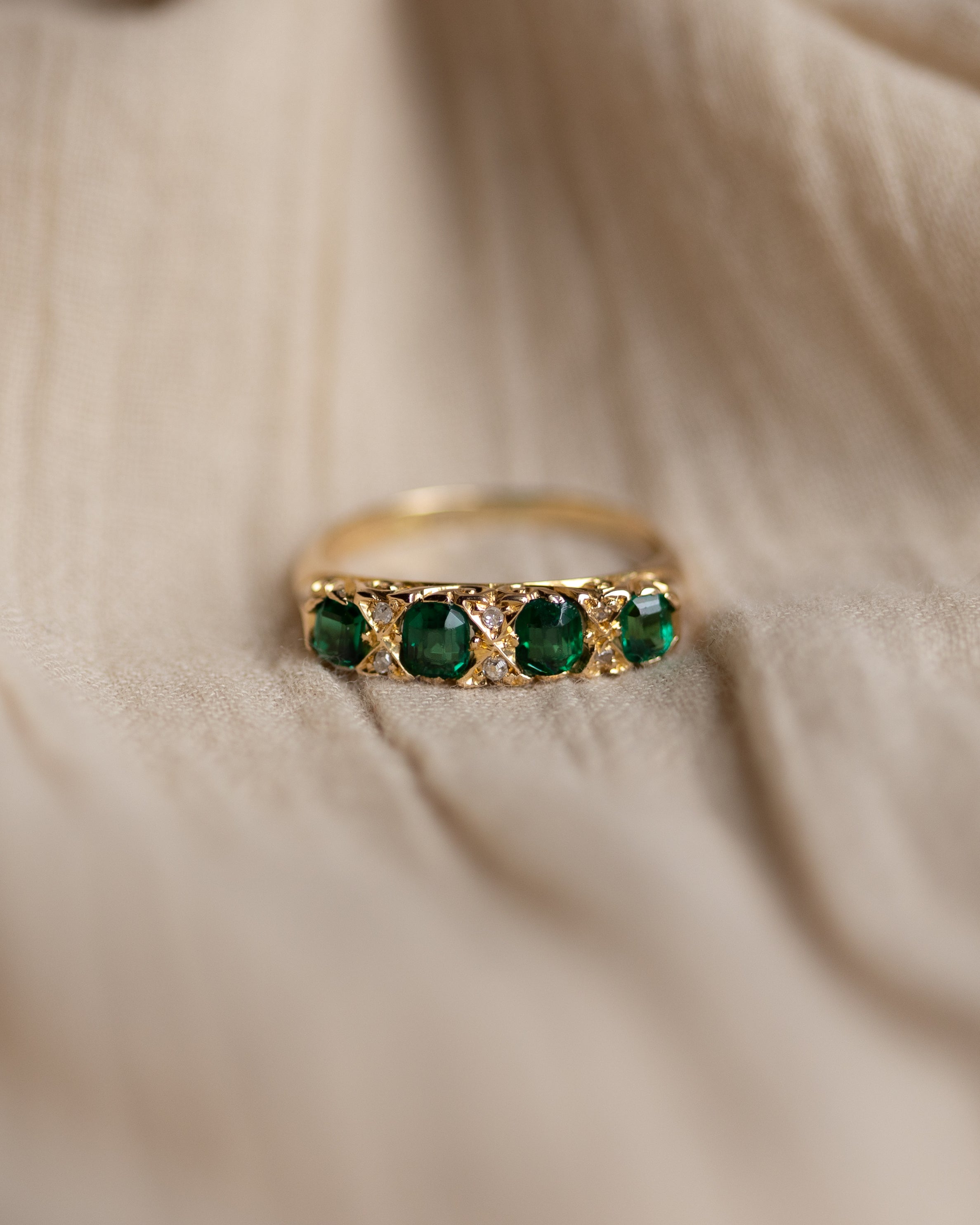 Virginia 1904 Antique Edwardian 18ct Gold Emerald & Diamond Ring