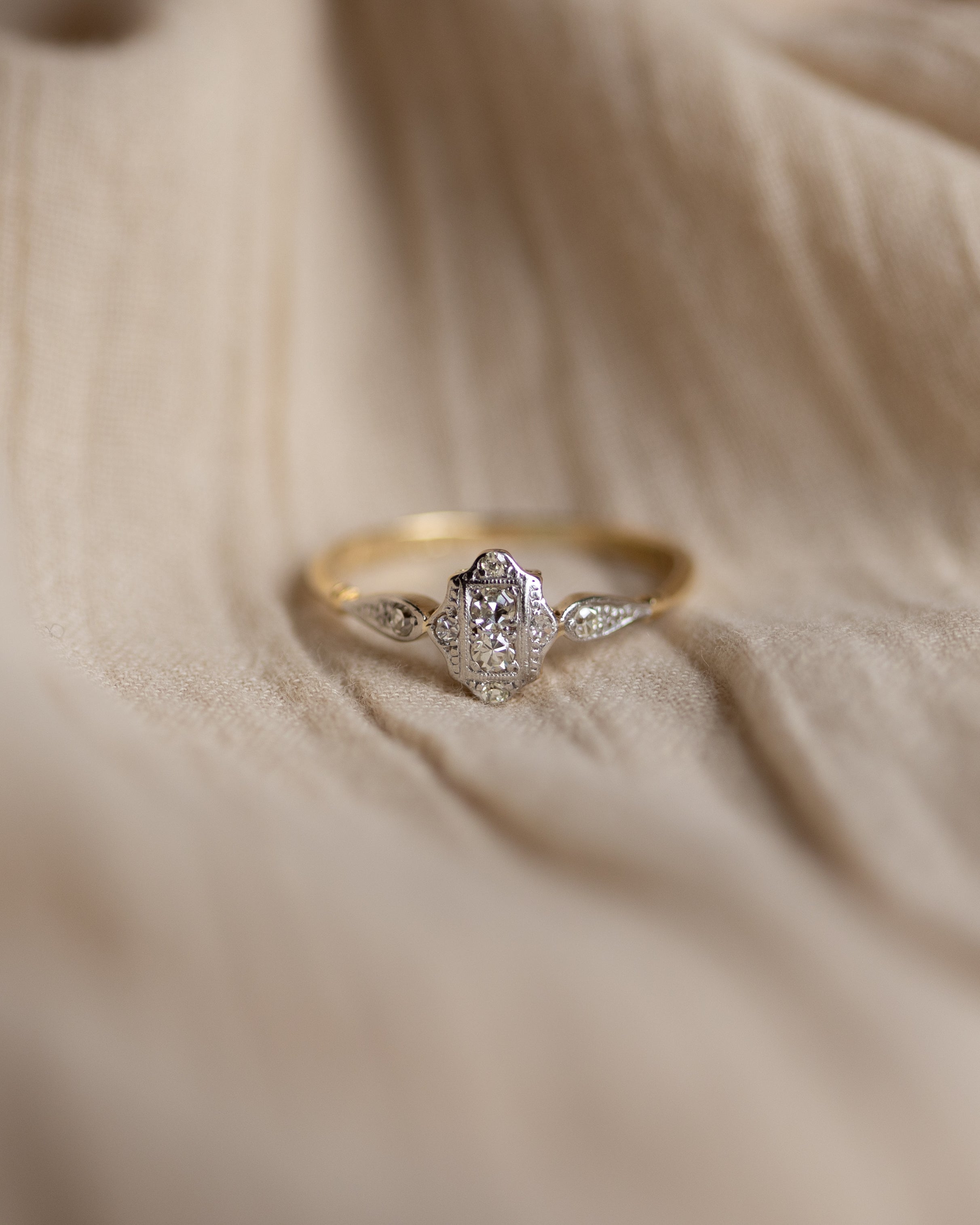 Edeline Antique Art Deco 18ct Gold Diamond Panel Ring