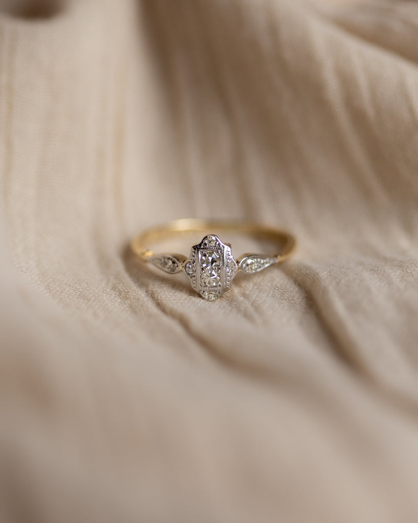 Edeline Antique Art Deco 18ct Gold Diamond Panel Ring
