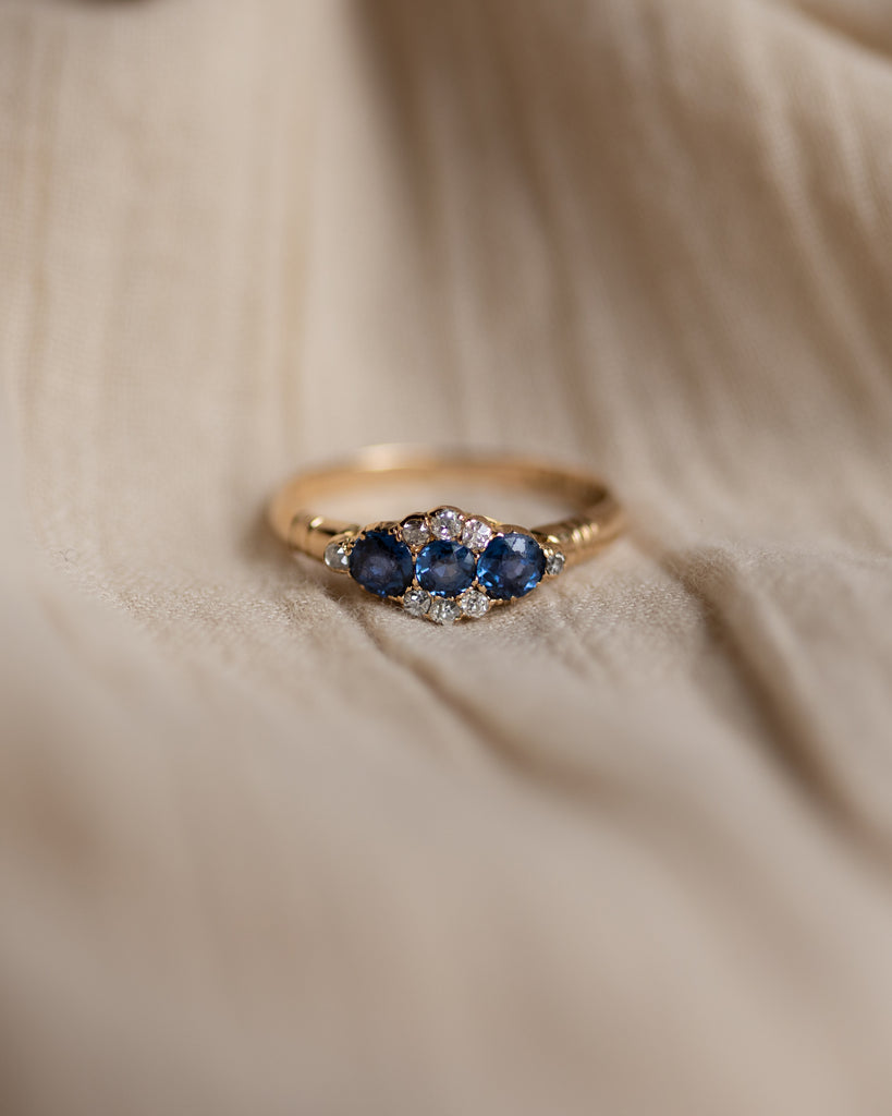 Winifred 1897 Antique 18ct Gold Sapphire & Diamond Cluster Ring
