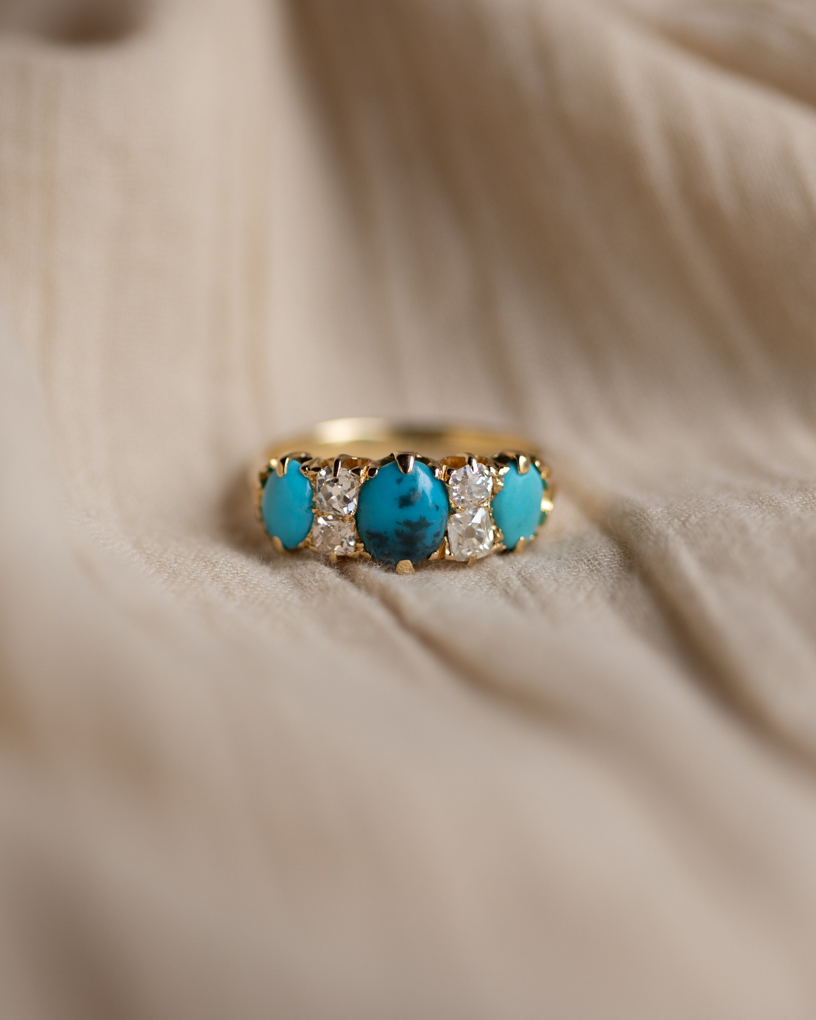 Freya Antique 18ct Gold Turquoise & Diamond Seven Stone Ring