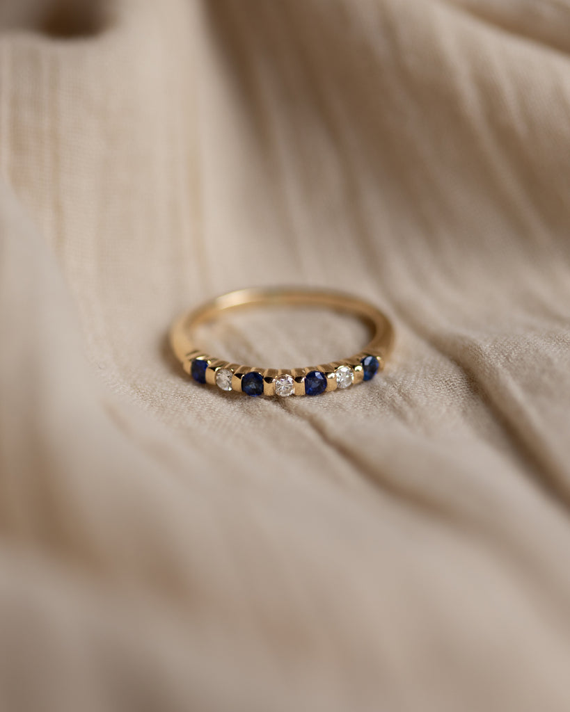 Josephine Vintage 18ct Gold Sapphire & Diamond Half Eternity Ring