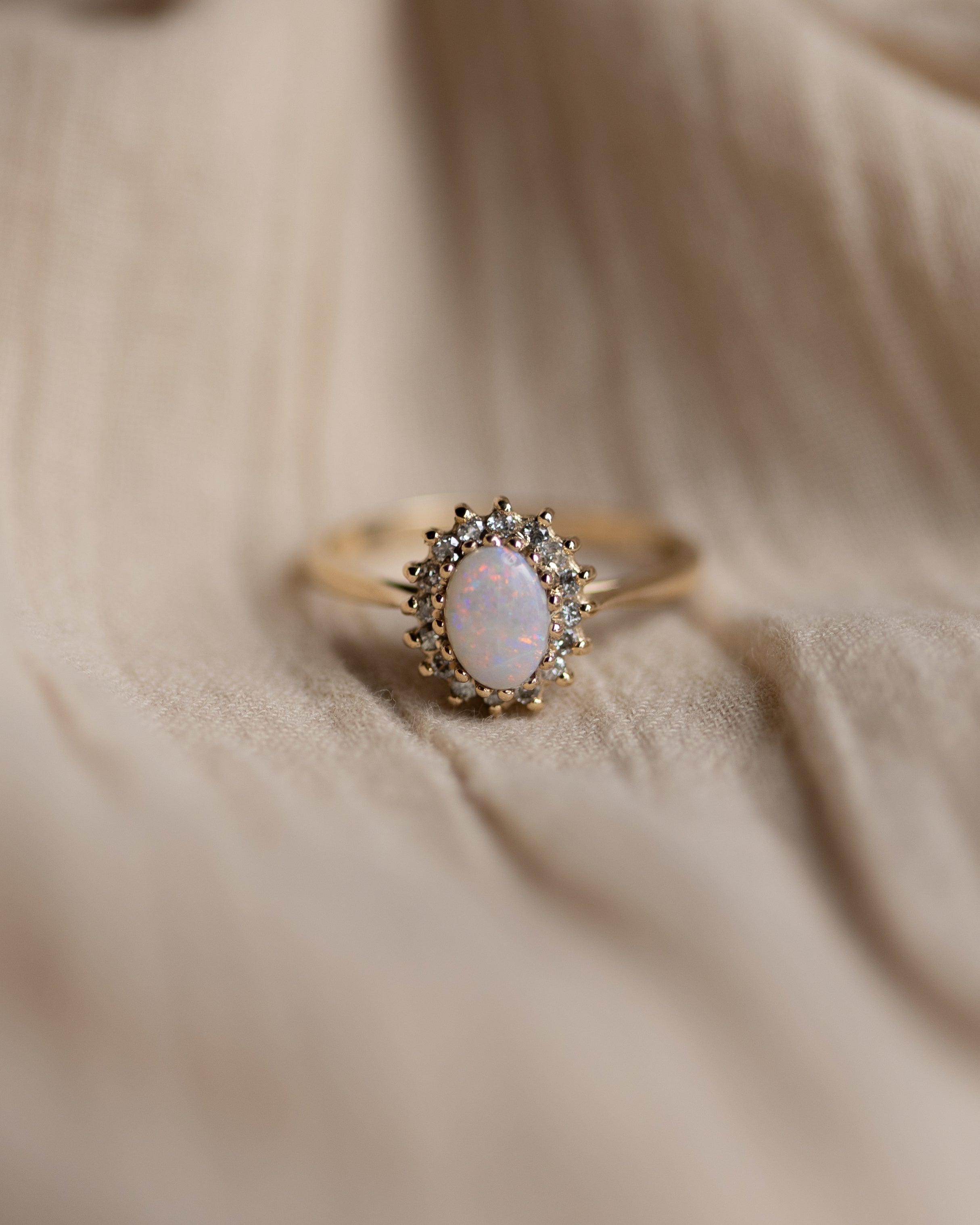 Ethel 1985 Vintage 9ct Gold Opal & Diamond Cluster Ring