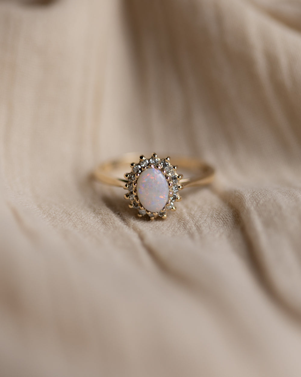 Ethel 1985 Vintage 9ct Gold Opal & Diamond Cluster Ring