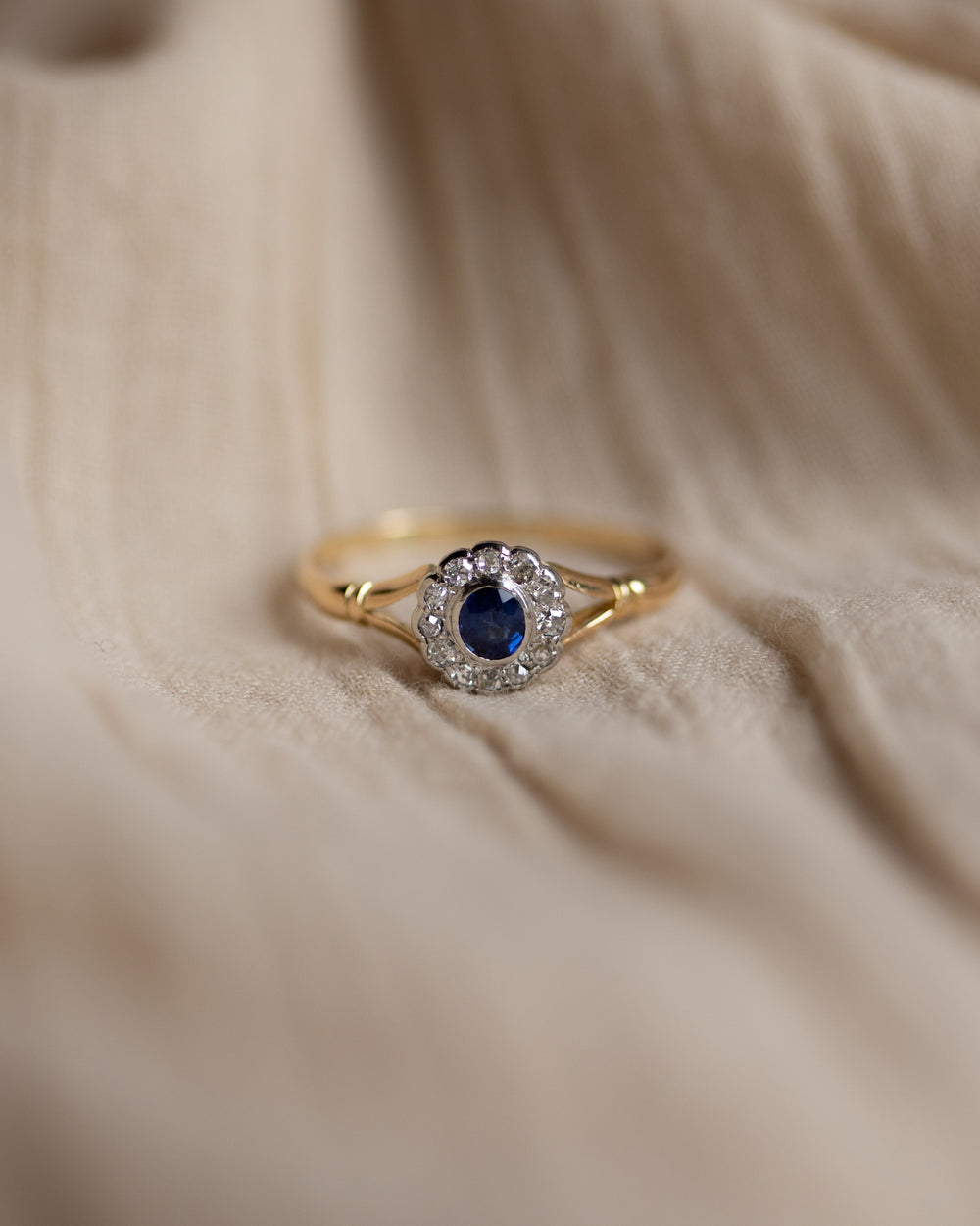 Claudette Antique 18ct Gold Sapphire & Diamond Cluster Ring
