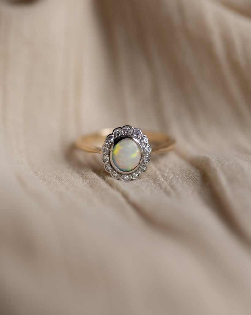 Sybil Antique 15ct Gold Opal & Diamond Cluster Ring