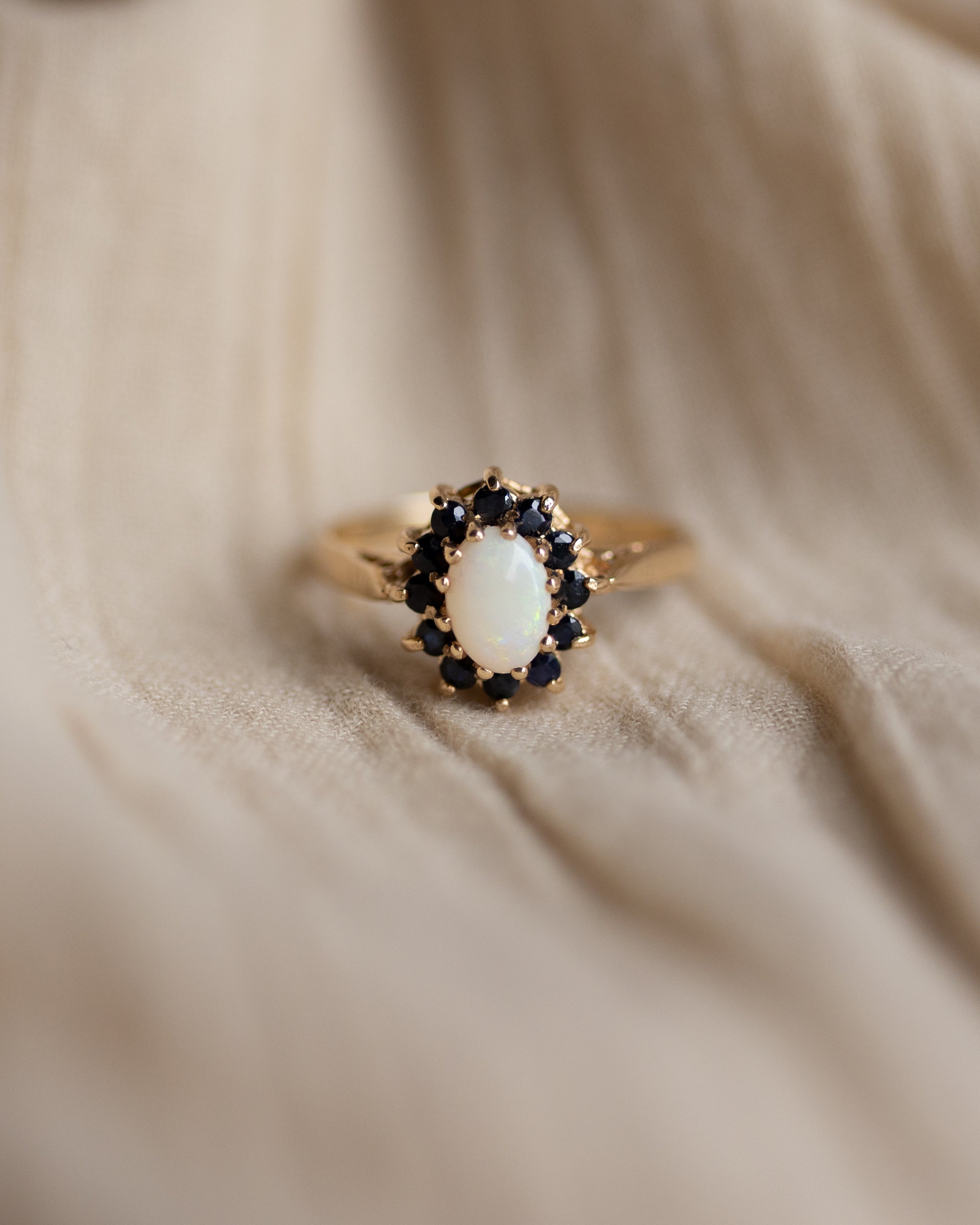 Valeria 1980 Vintage 9ct Gold Opal & Sapphire Cluster Ring