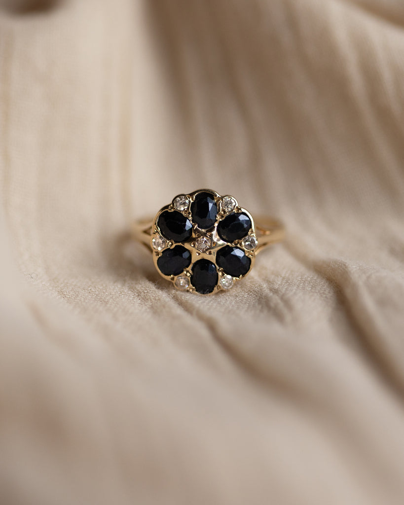 Marlene 1986 Vintage 9ct Gold Sapphire & Diamond Cluster Ring