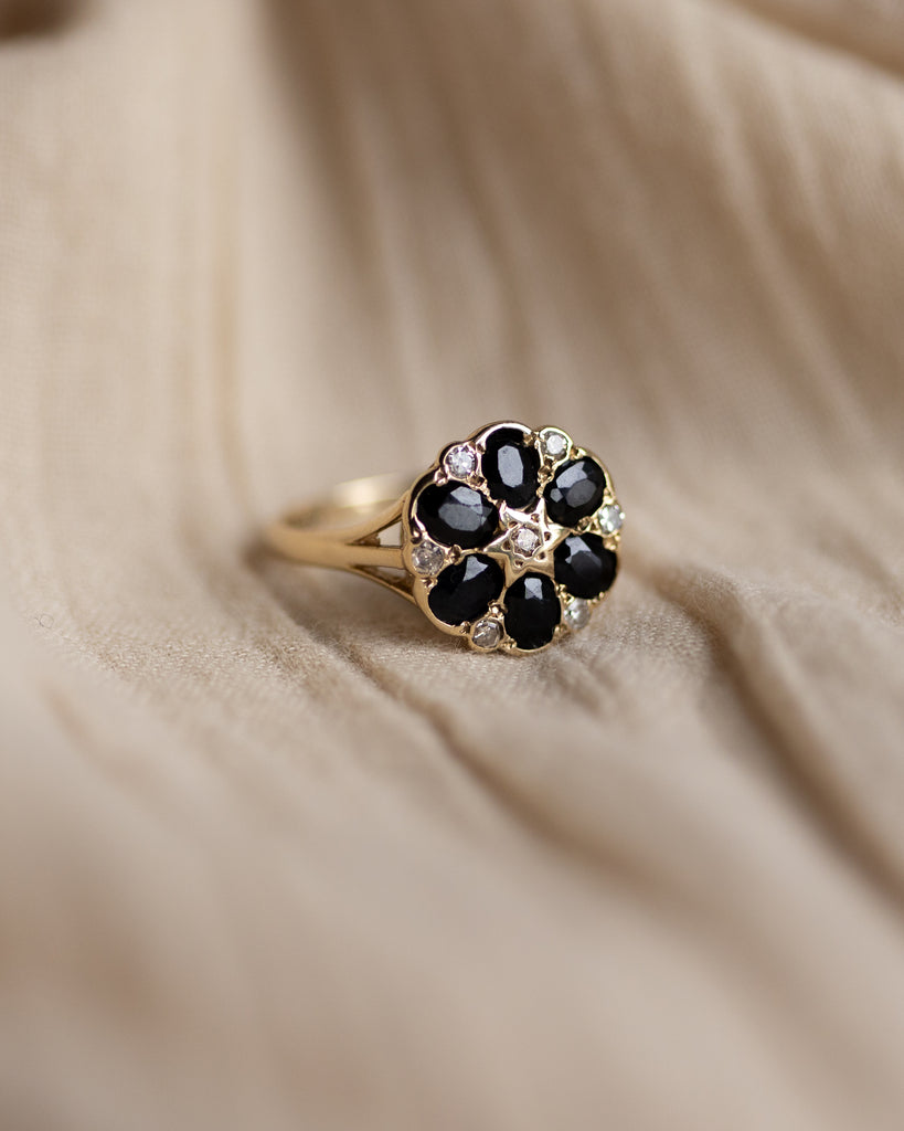 Marlene 1986 Vintage 9ct Gold Sapphire & Diamond Cluster Ring