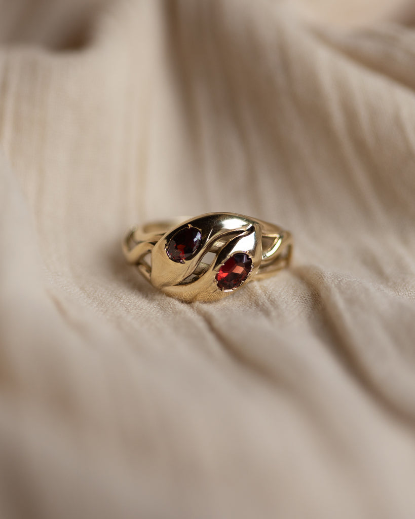 Myrtle 1864 Antique Victorian 9ct Gold Garnet Snake Ring