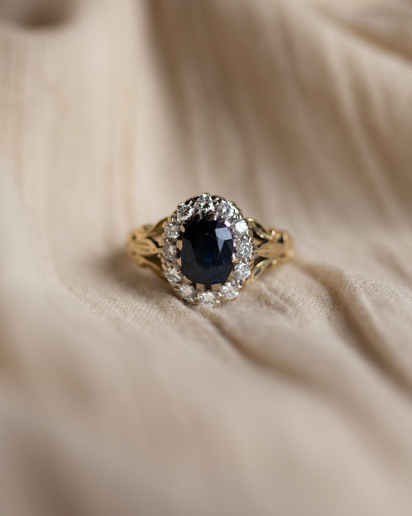 Greta 1958 Vintage 18ct Gold Sapphire & Diamond Cluster Ring
