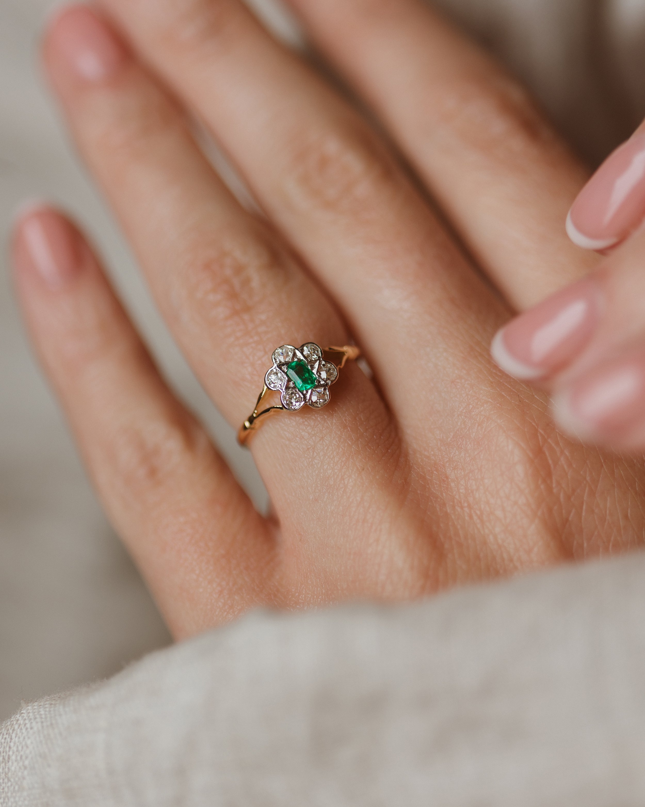 Image of Eleanor Antique 14ct Gold Emerald & Diamond Cluster Ring