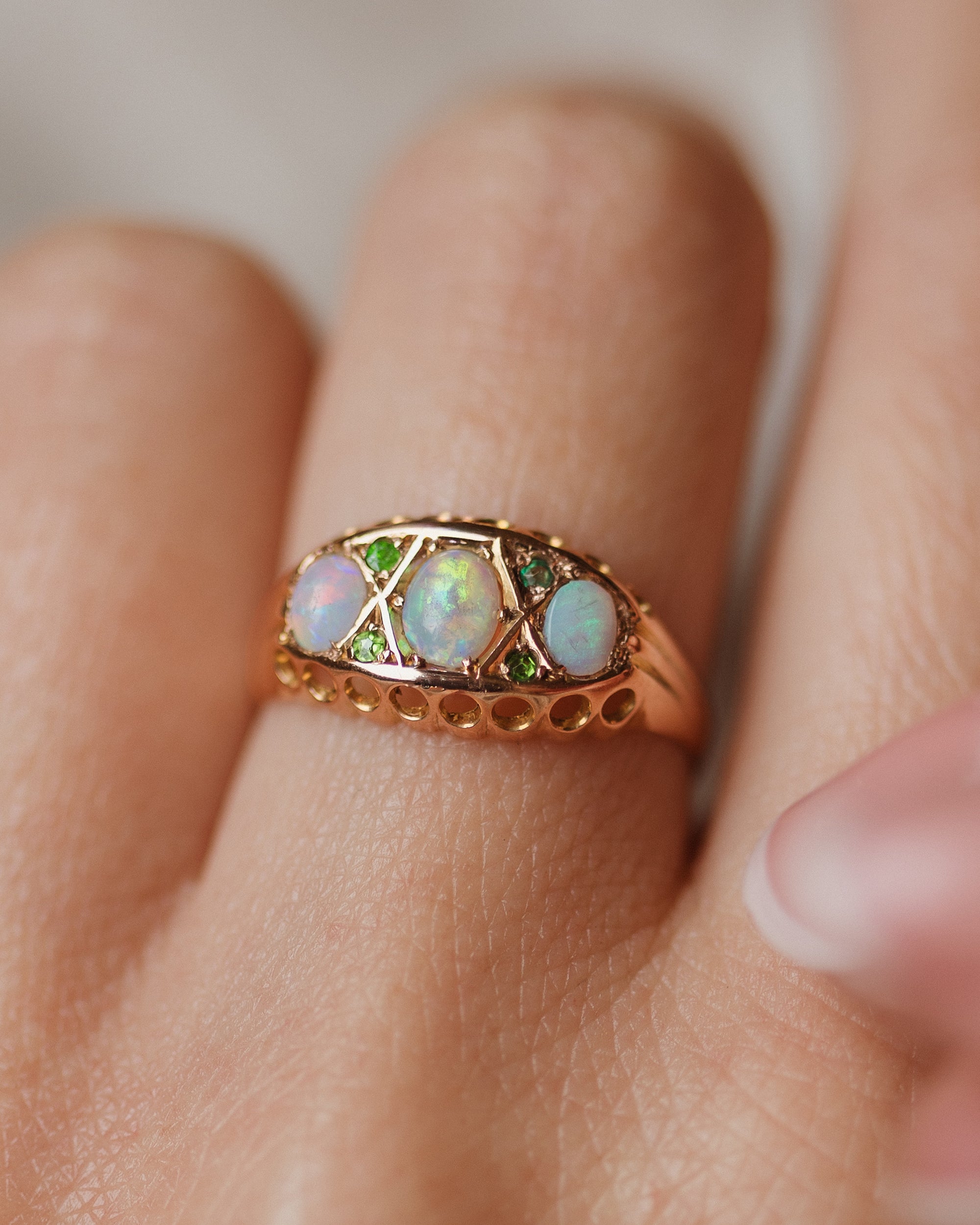 Fabienne 1907 Antique 9ct Gold Opal & Emerald Ring