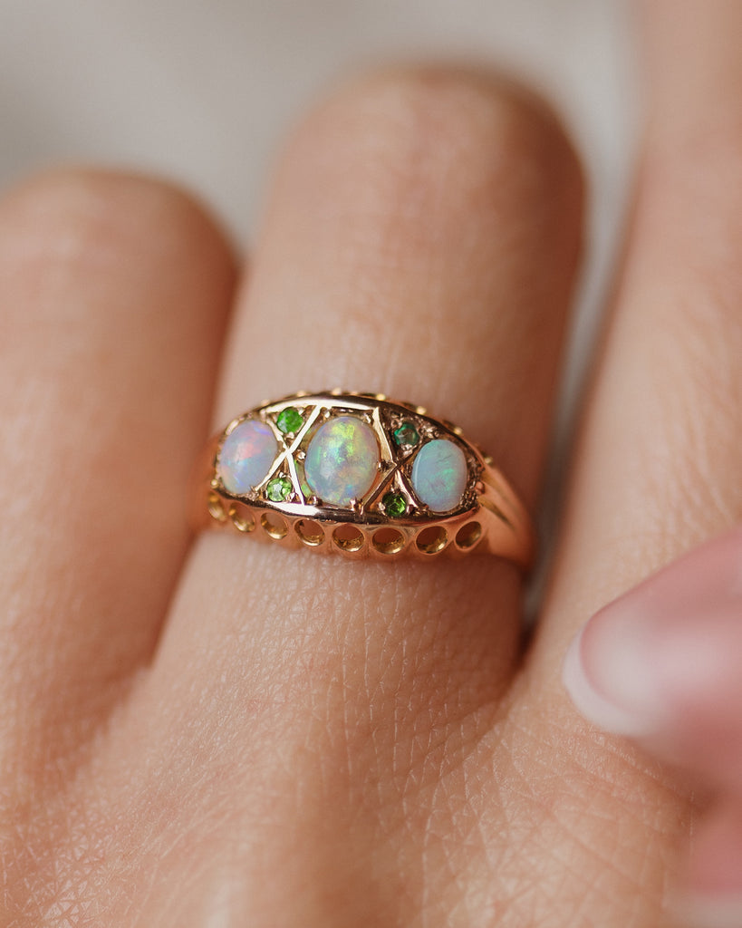 Fabienne 1907 Antique 9ct Gold Opal & Emerald Ring