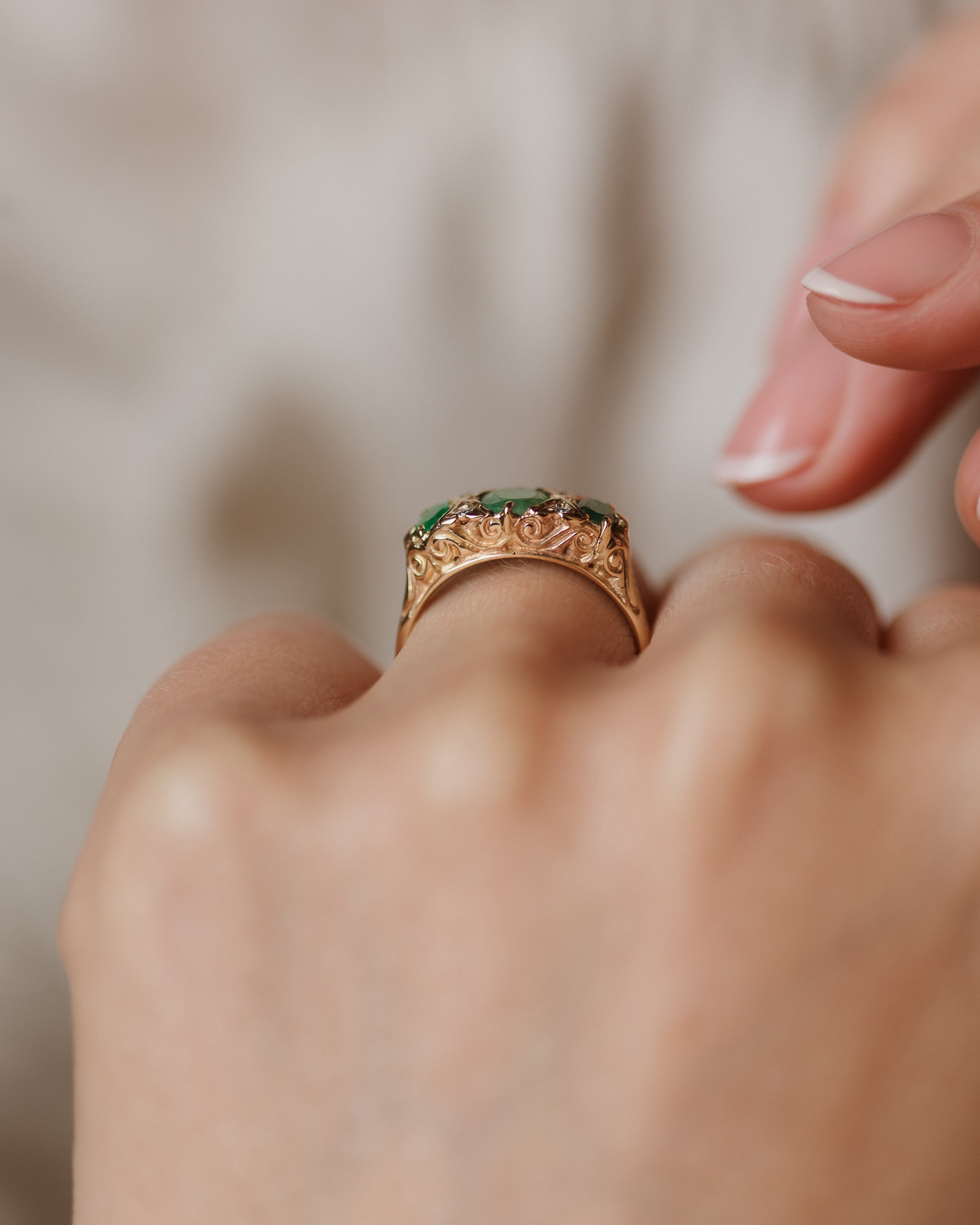 Blanche 1987 Vintage 9ct Gold Emerald & Diamond Seven Stone Ring