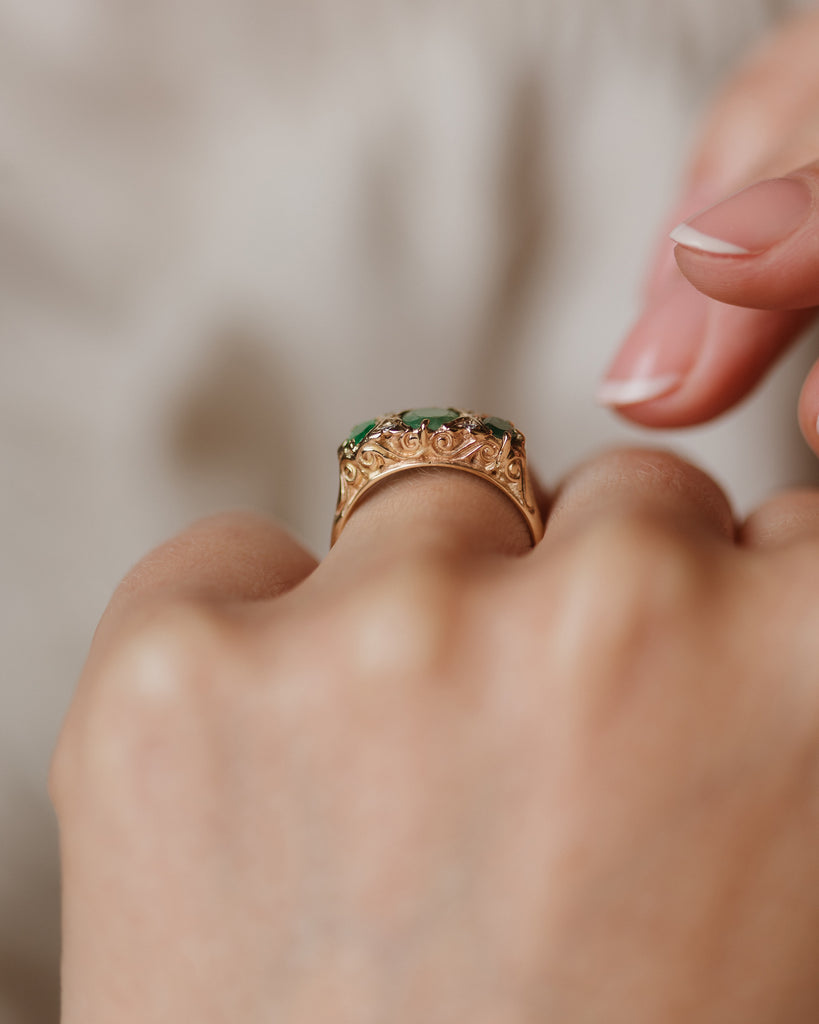 Blanche 1987 Vintage 9ct Gold Emerald & Diamond Seven Stone Ring