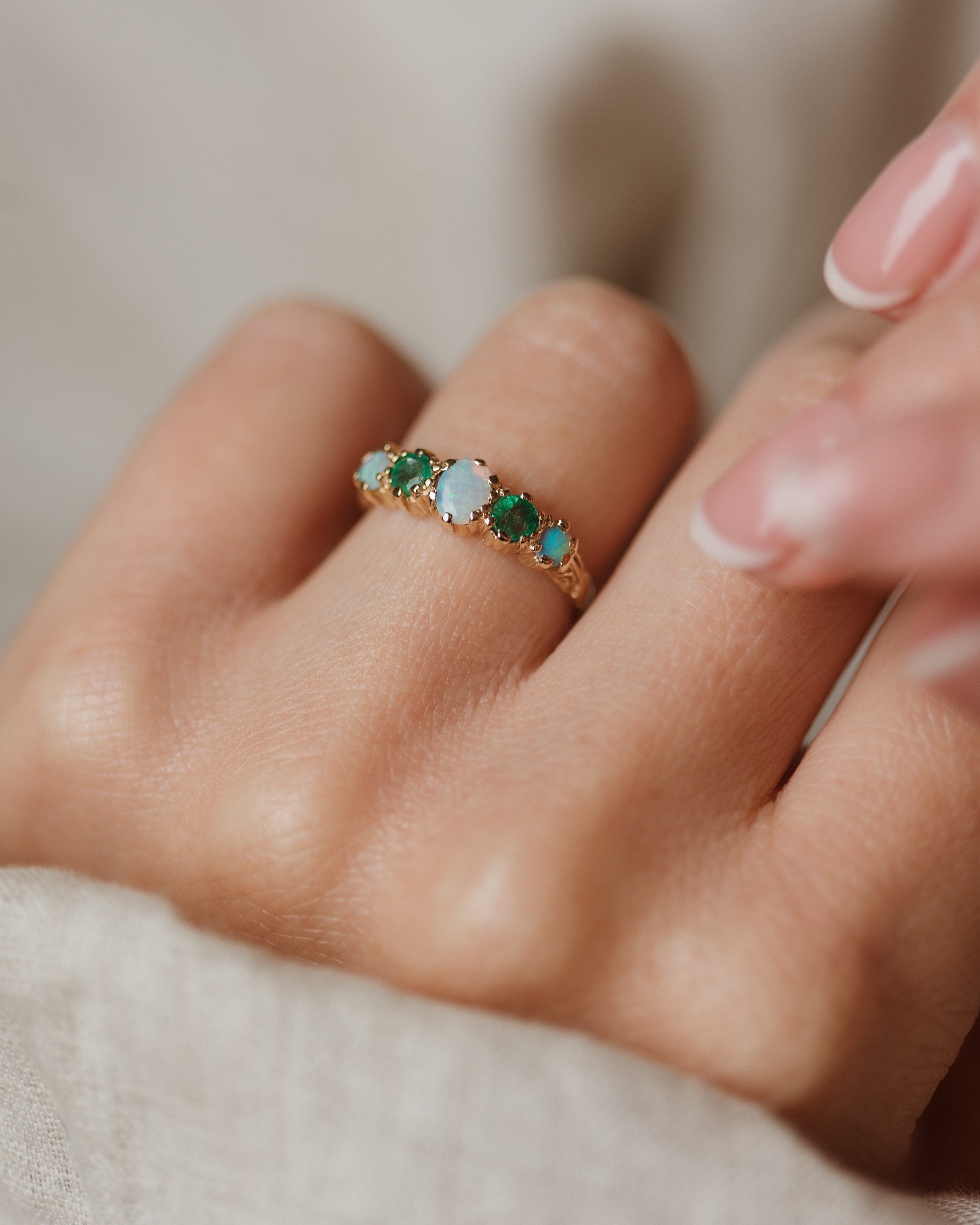 Monique Vintage 9ct Gold Opal & Emerald Five Stone Ring