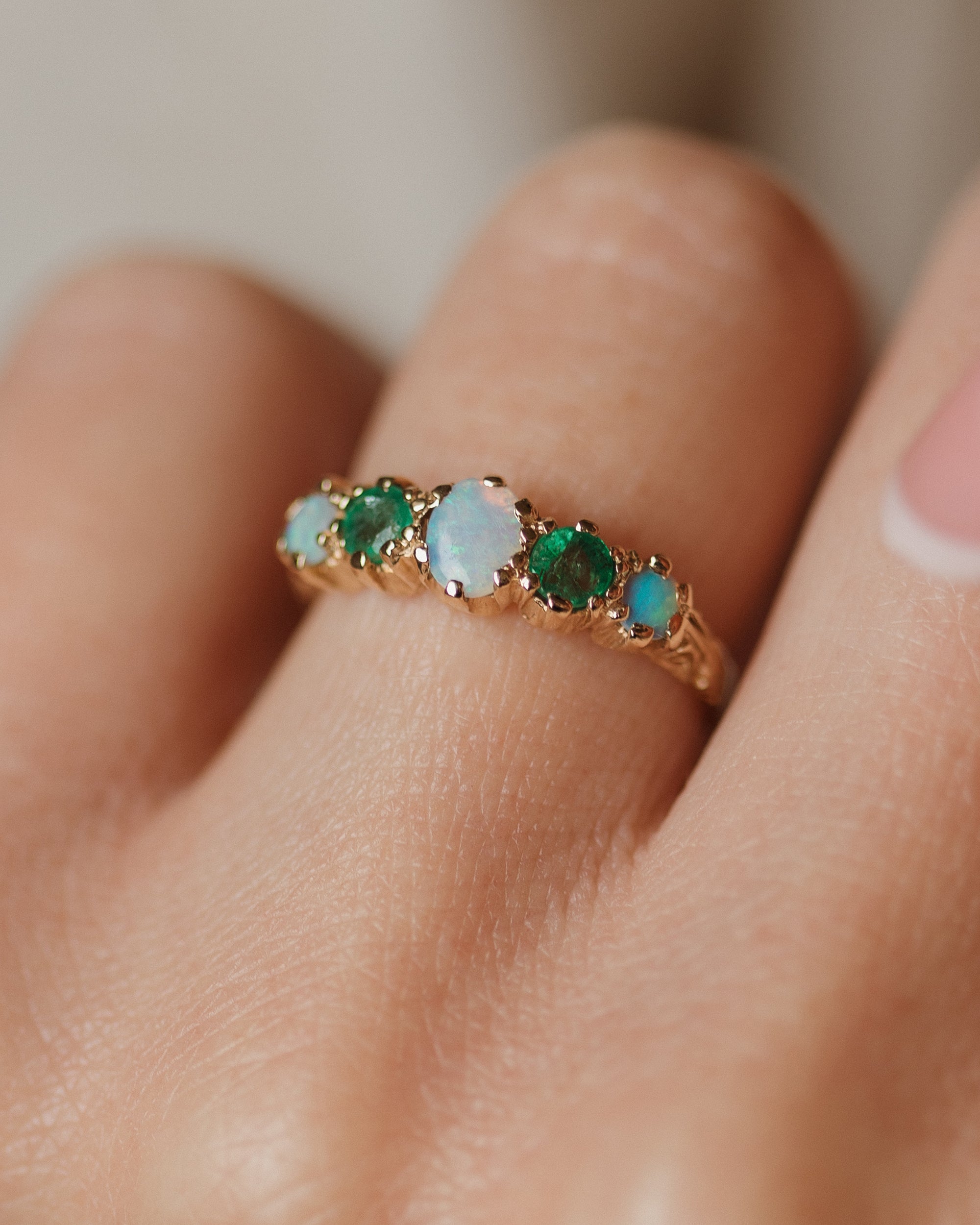 Monique Vintage 9ct Gold Opal & Emerald Five Stone Ring