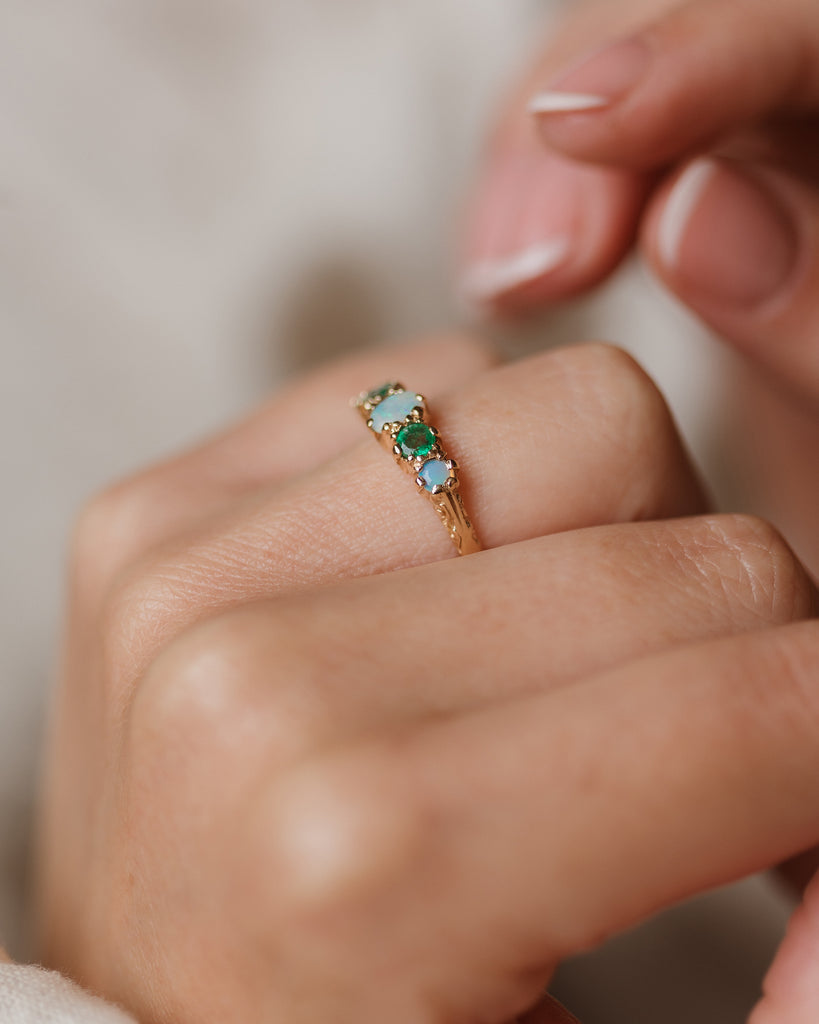 Monique Vintage 9ct Gold Opal & Emerald Five Stone Ring