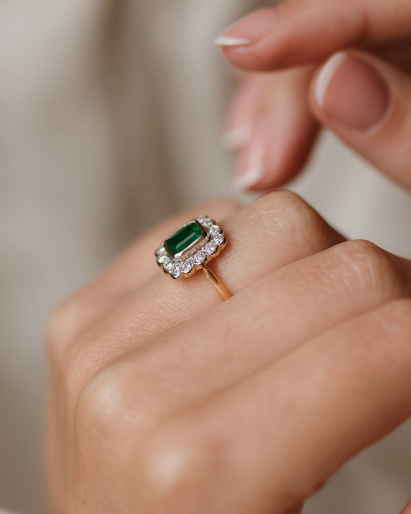 Colette 1990 Vintage 18ct Gold Emerald & Diamond Cluster Ring