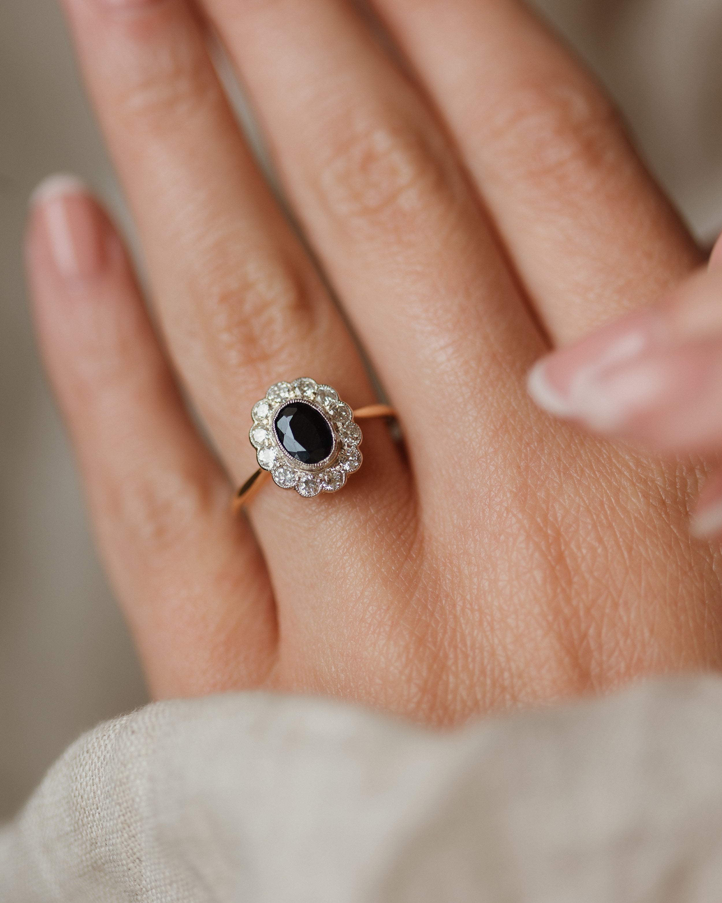 Image of Clodagh Vintage 18ct Gold Sapphire & Diamond Cluster Ring