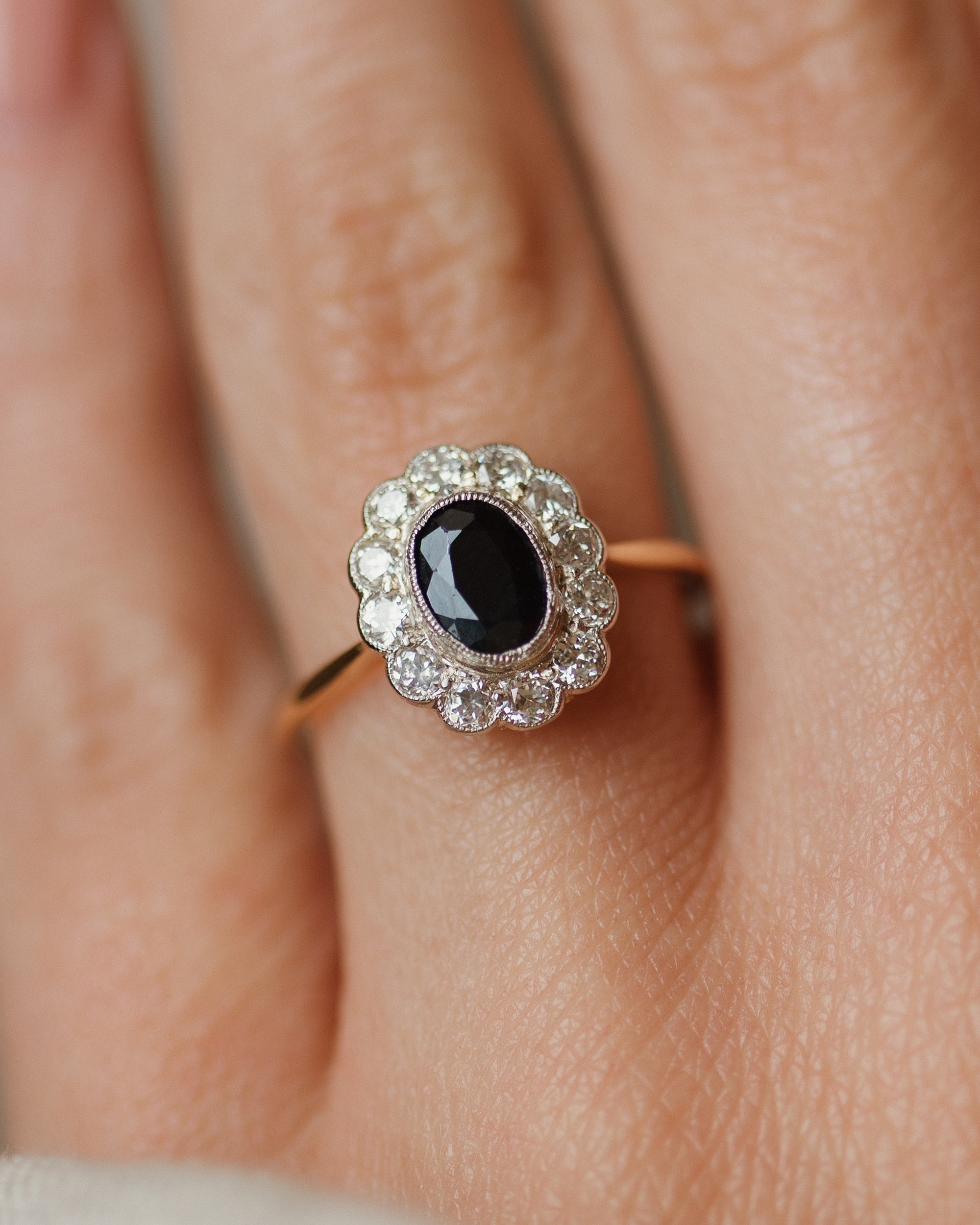 Clodagh Vintage 18ct Gold Sapphire & Diamond Cluster Ring