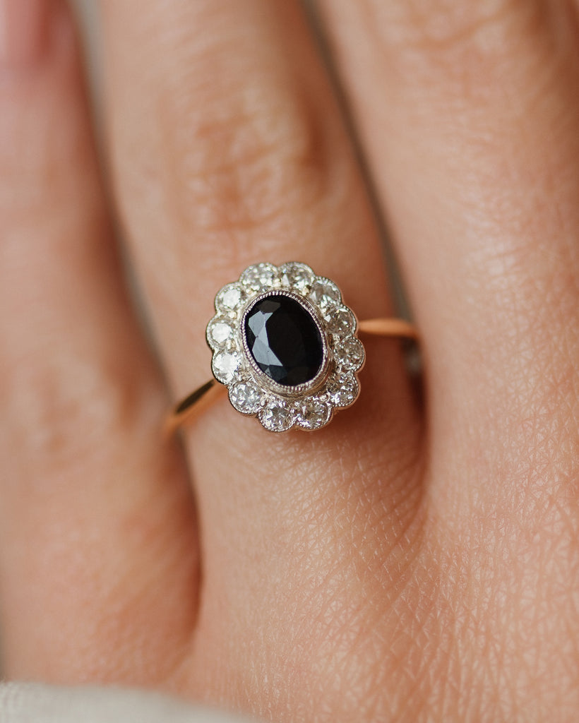 Clodagh Vintage 18ct Gold Sapphire & Diamond Cluster Ring